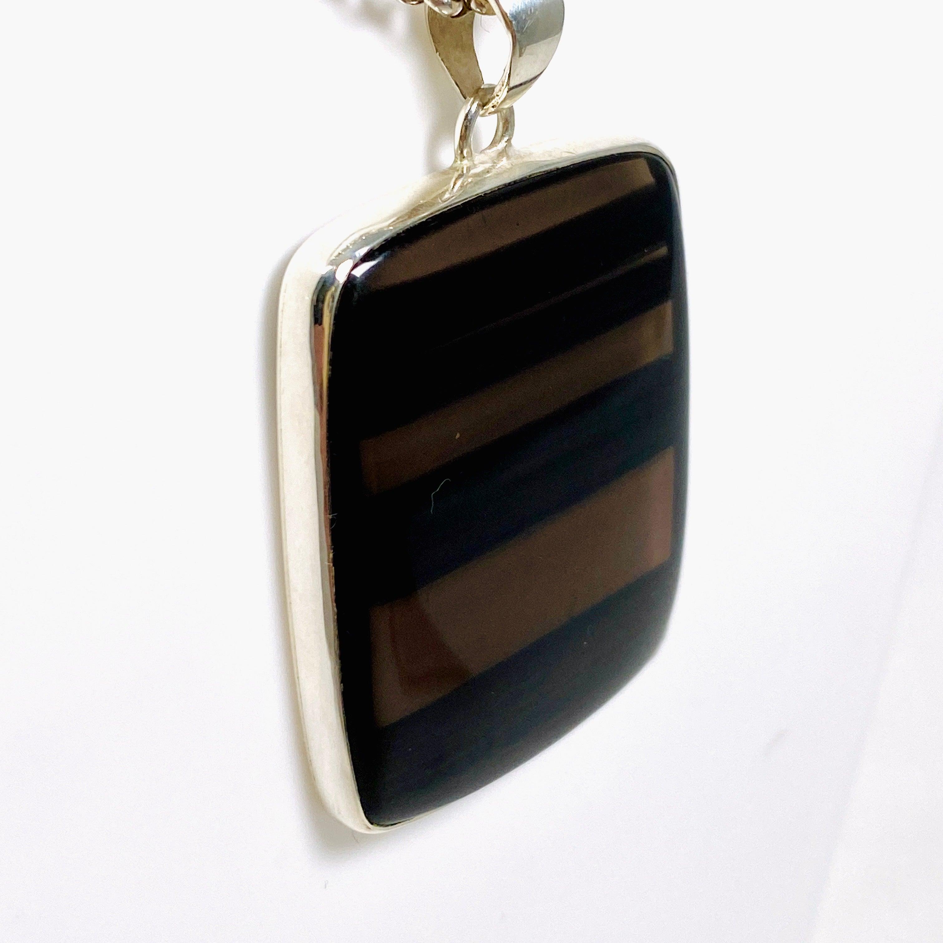 Midnight Obsidian Rectangular Pendant Necklace - KPGJ3903 | Elegant Black Gemstone Jewelry for Women | Perfect for Evening Parties, Weddings & Special Occasions