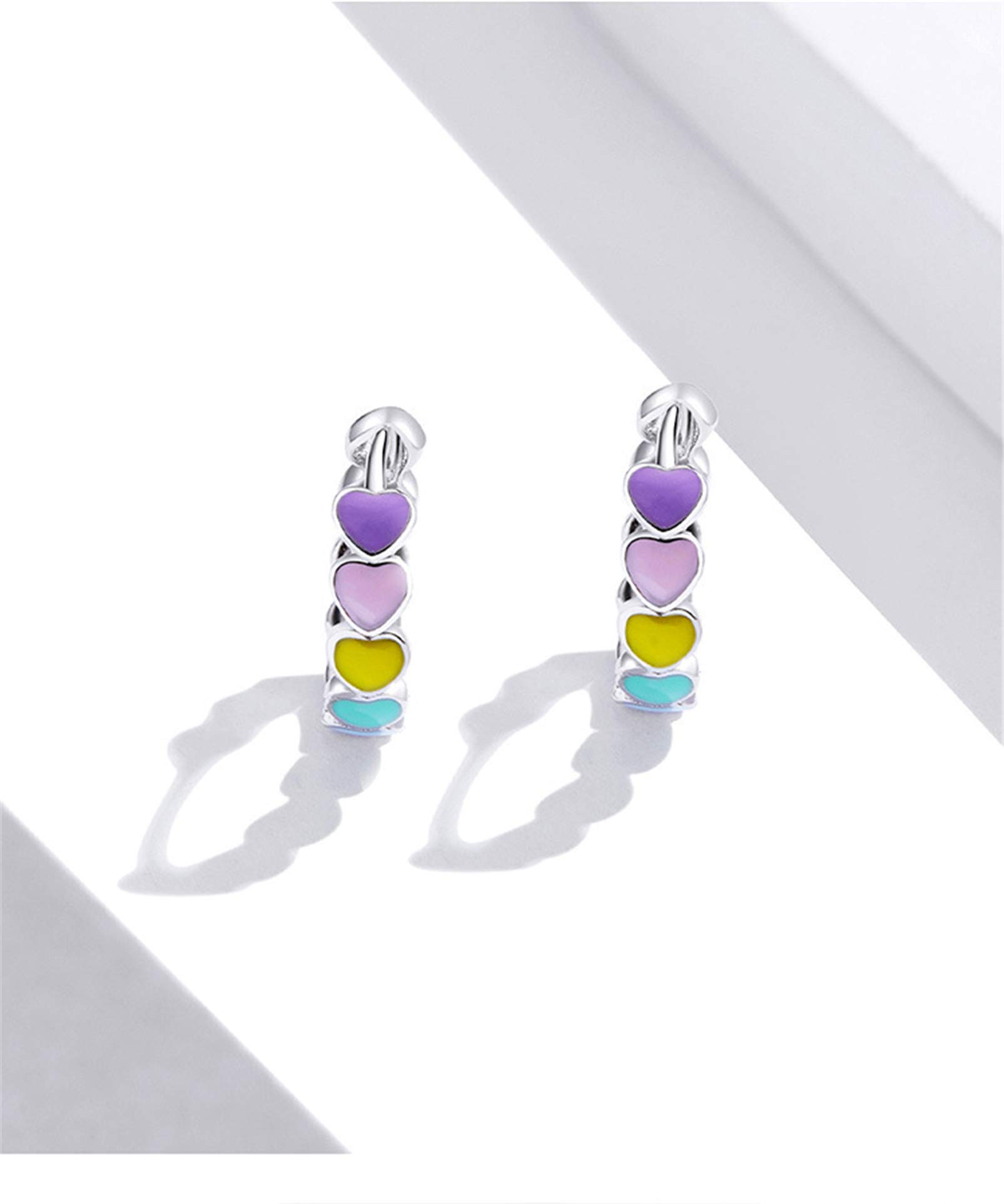 Rainbow Heart Hoop Earrings for Women - 925 Sterling Silver Huggie Hoops with Colorful Enamel - Simple & Stylish Everyday Jewelry - Perfect for Gifts, Parties, and Casual Wear