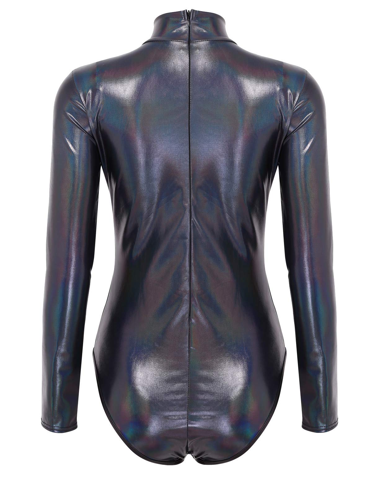 ACSUSS Women's Wet Look Turtleneck Long Sleeve Gymnastic Dance Bodysuit Leotard - Perfect for Ballet, Yoga, Performance & Dance Practice
