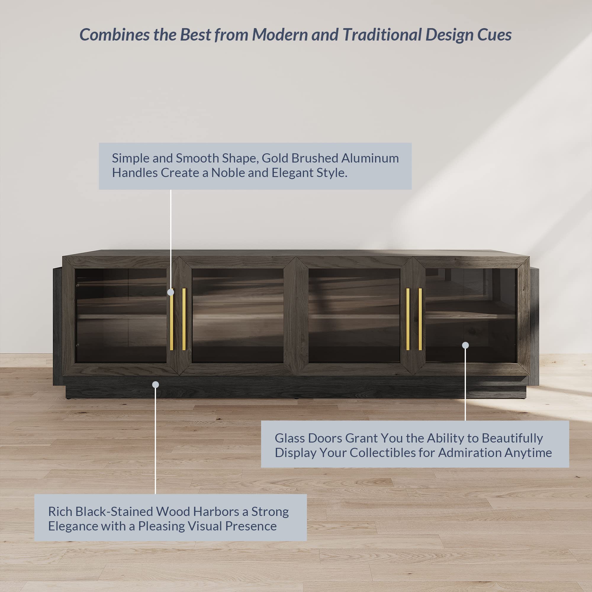BELLEZE 70 Inch TV Stand for 75 Inch TVs - Modern Wood Entertainment Center with Storage Shelves, Living Room & Bedroom TV Cabinet - Brixston Brown - Perfect for Home Theater Setup & Media Organization