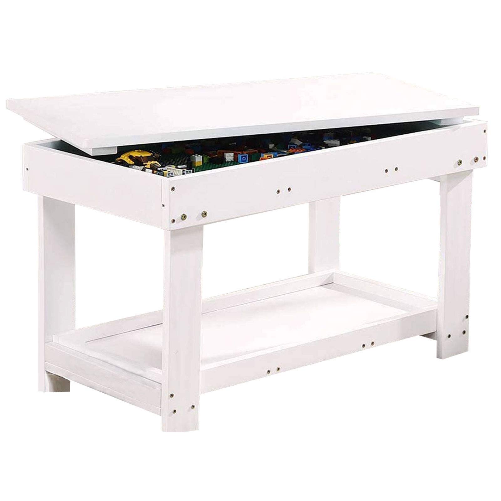 YouHi Kids Activity Table with Board & Storage - White Double Table for Bricks, Building Blocks & Creative Play | Perfect for Playrooms, Daycares & Homeschool Learning
