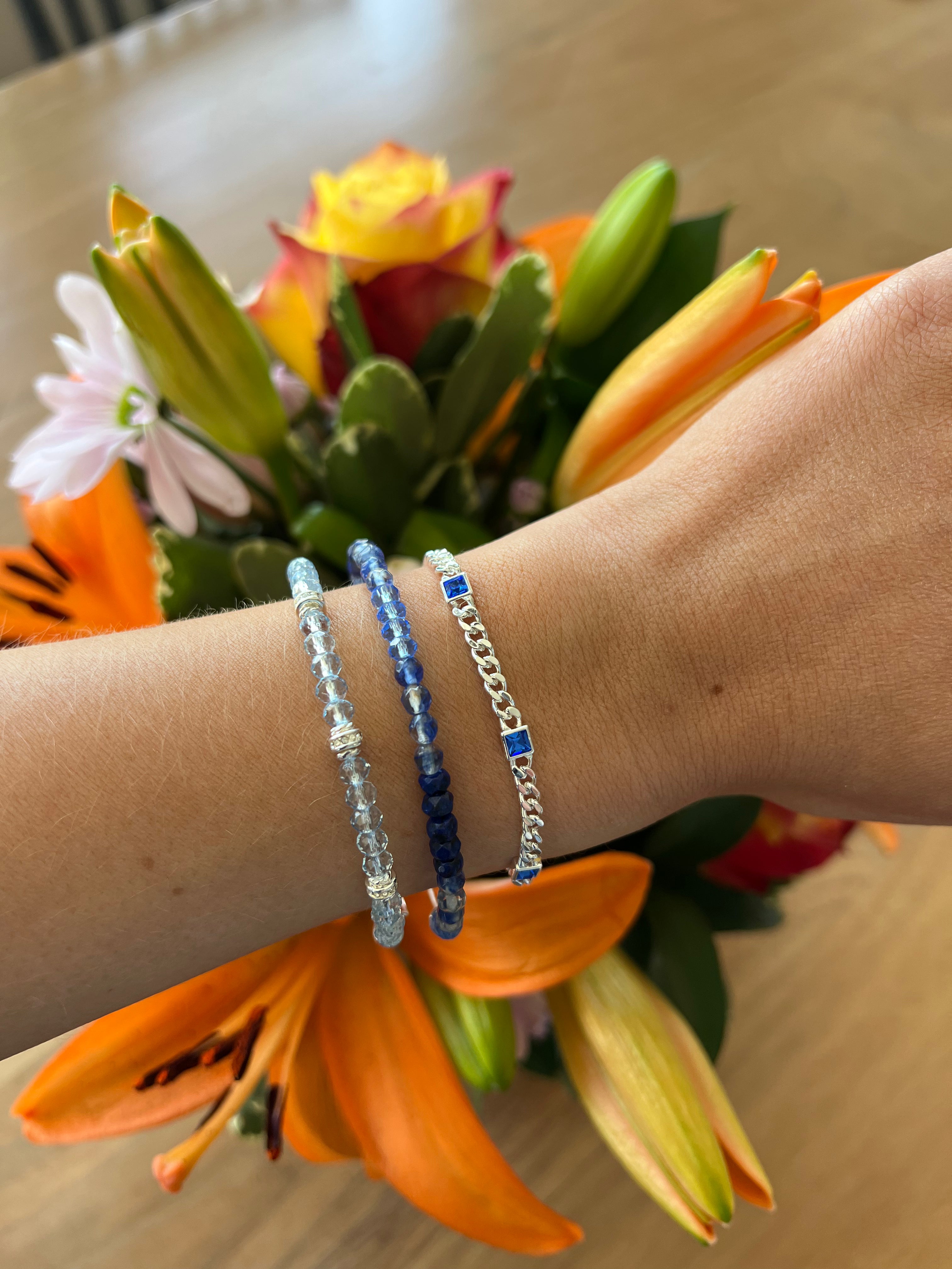 Blue Crystal Beaded Bangle Bracelet for Women - Elegant Handmade Jewelry Gift for Birthday, Wedding & Party Accessories