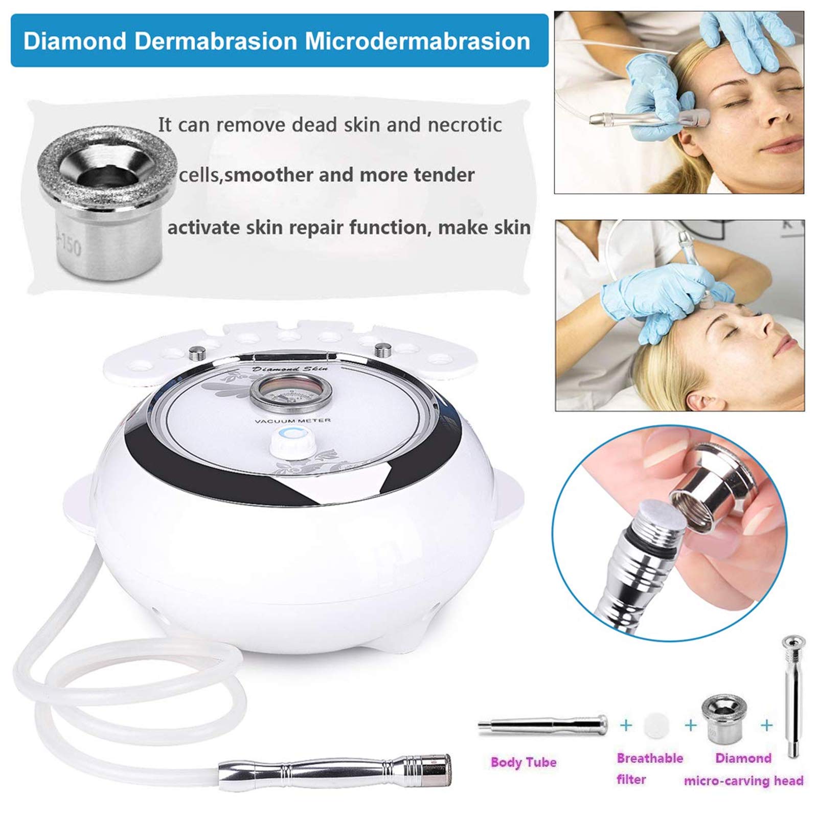 Upgraded 3-in-1 Diamond Microdermabrasion Machine with 65-68cmHg Suction Power - Professional Facial Care Device for Home & Salon Use - Perfect for Exfoliation, Blackhead Removal & Skin Rejuvenation