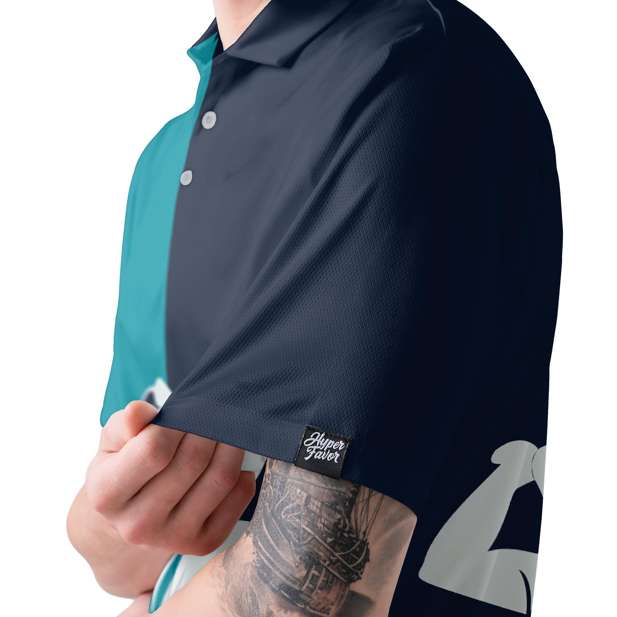 HYPERFAVOR Men's Smart Golf Polo Shirt - Breathable Short Sleeve Performance Shirt in Golf Blue & Navy | Perfect for Golf Courses, Country Clubs & Casual Wear