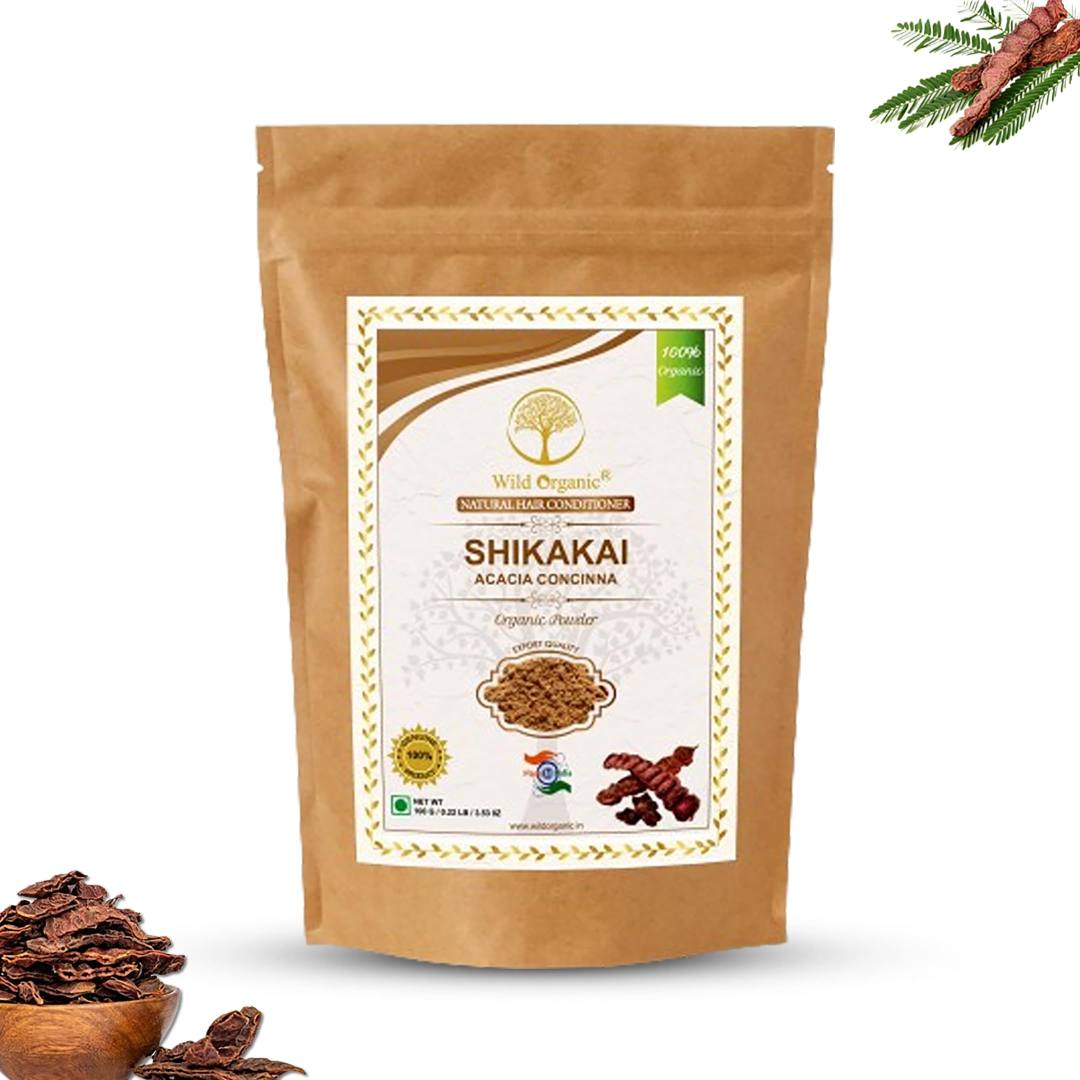 Organic Shikakai Powder (Acacia Concinna) 100g - 100% Natural Hair Conditioner & Cleanser for Strong, Shiny Hair | Best Home Remedy for Hair Growth & Scalp Care | Perfect for DIY Hair Masks & Ayurvedic Treatments