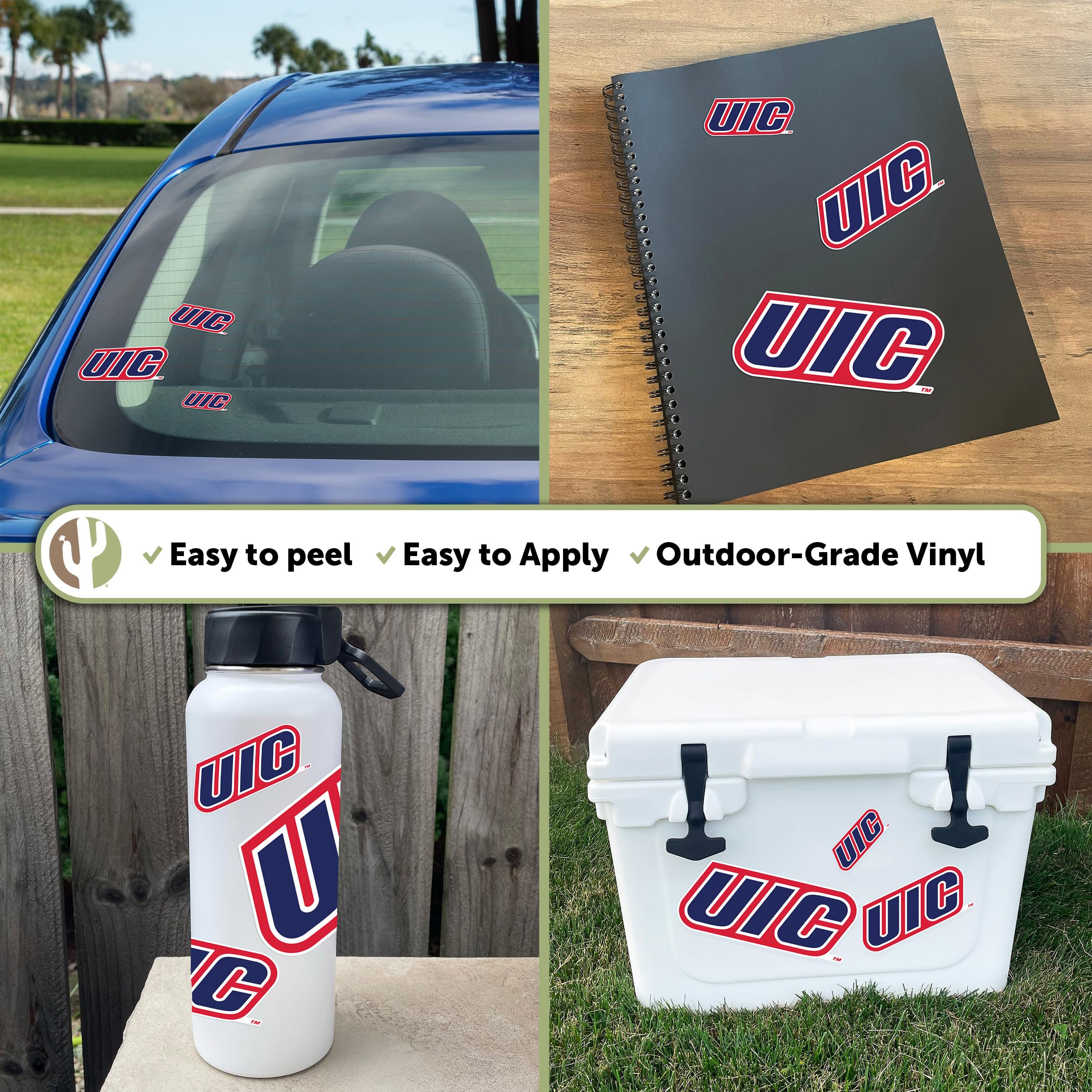 University of Illinois at Chicago UIC Cactus Sticker Flames Vinyl Decals - Waterproof Laptop, Water Bottle, Car, Scrapbook Decoration - Perfect for College Dorm, School Supplies, and Fan Gifts