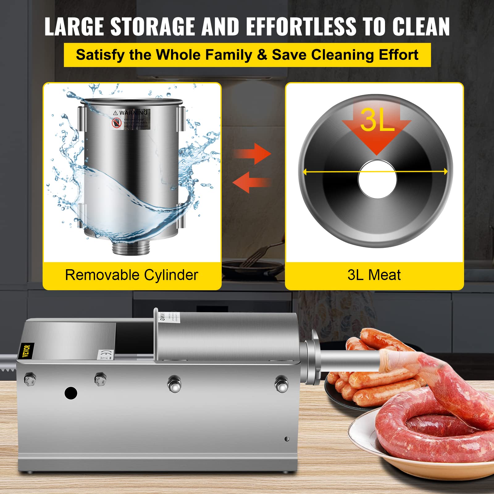 VEVOR 3L Manual Stainless Steel Sausage Stuffer - Horizontal Sausage Filler Machine for Home & Commercial Use | Perfect for Sausage Making, Meat Processing, BBQ Parties & Food Preparation