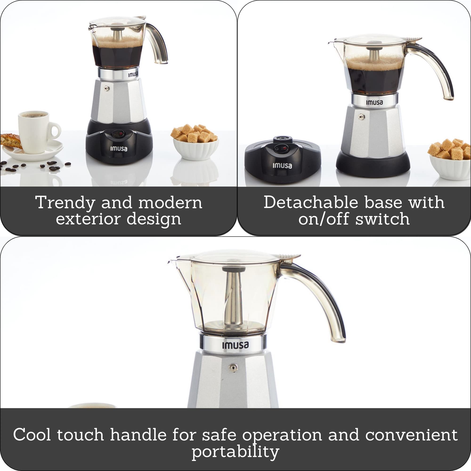 IMUSA 6-Cup or 3-Cup Electric Espresso Coffee Maker Machine, Silver - Perfect for Home, Office & Small Kitchens