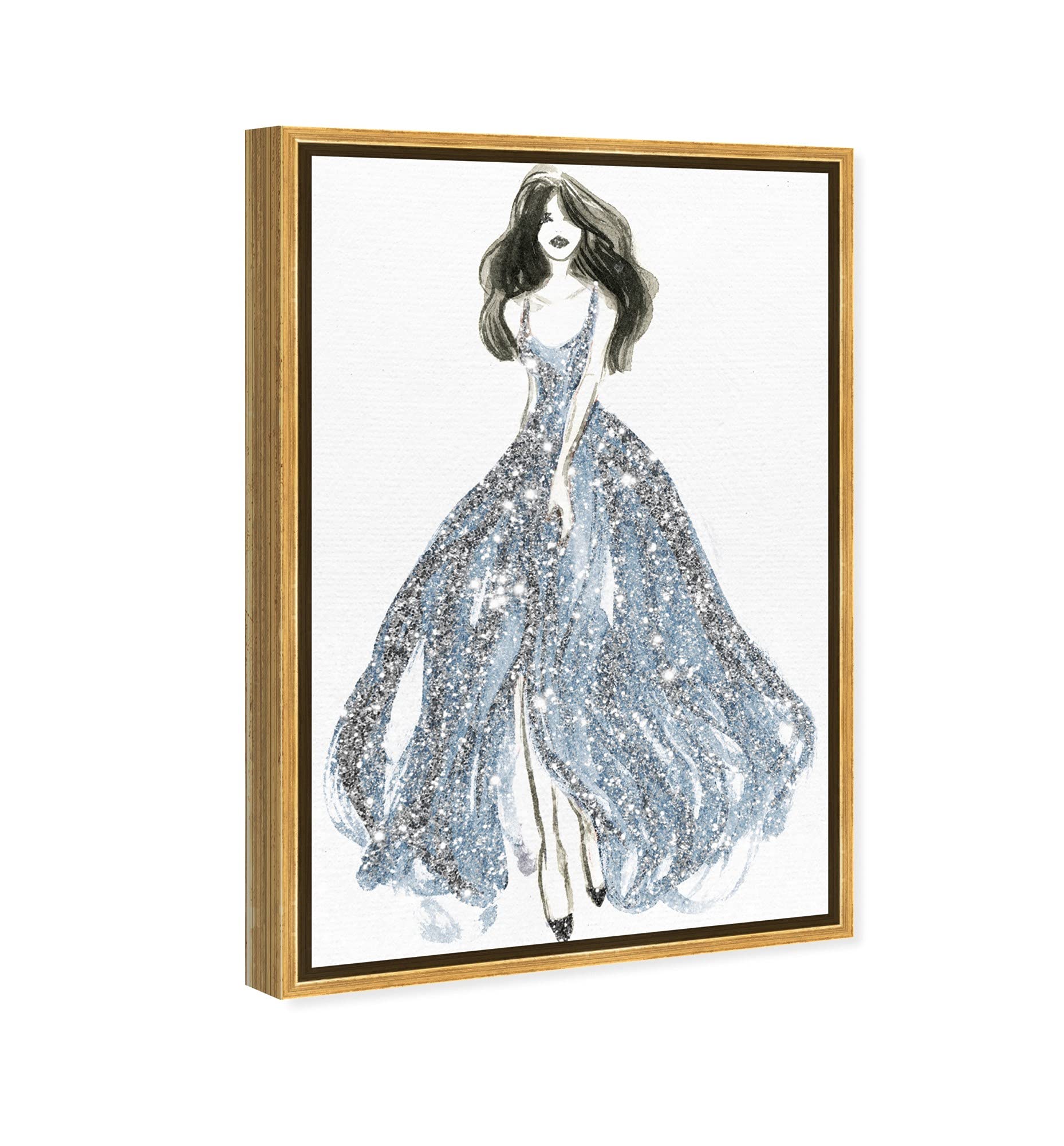 Oliver Gal Artist Co. Fashion Glam Wall Art - Blue Dress Spring Elegance Canvas Print 16x24 with Gold Frame - Perfect for Living Room, Bedroom & Office Décor