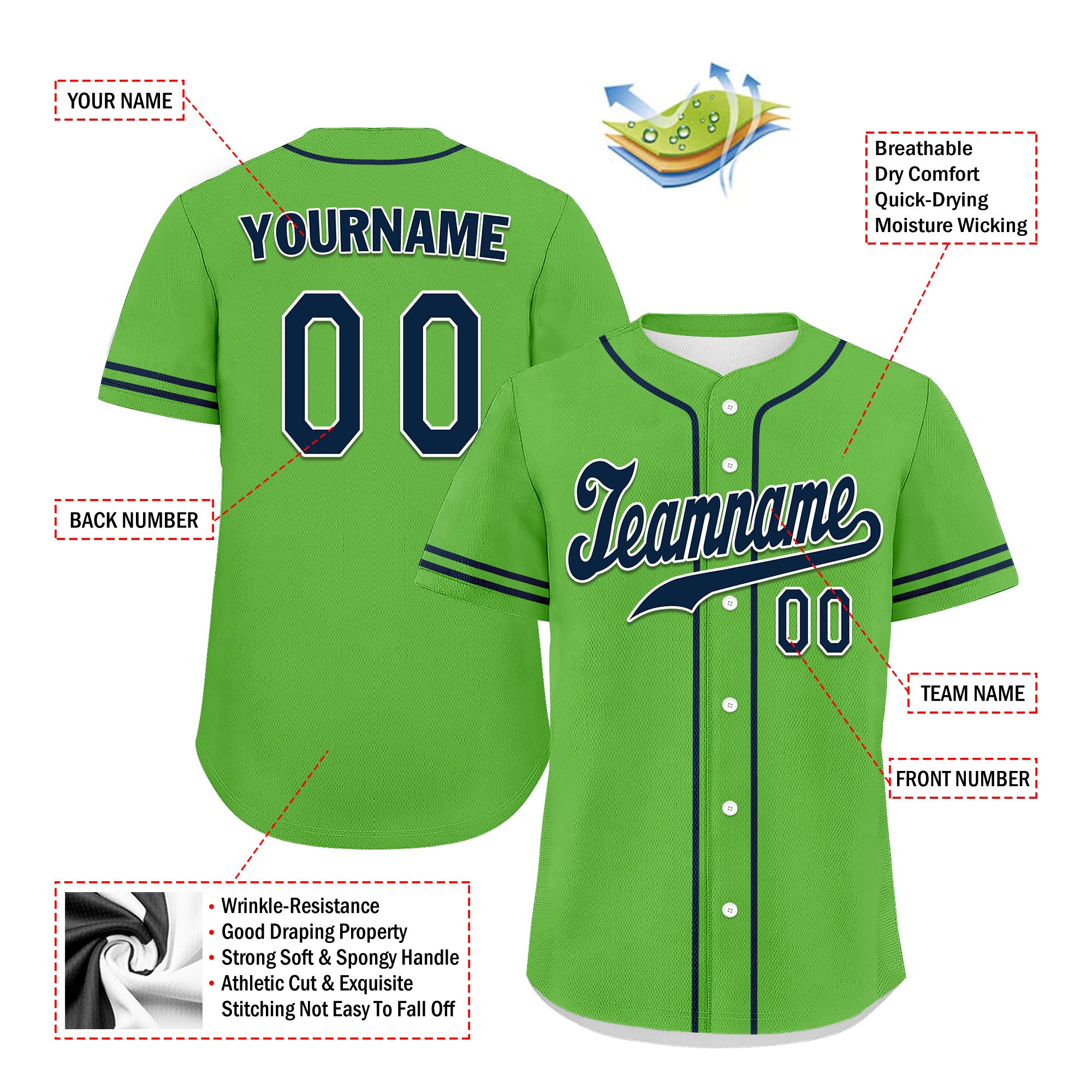 Custom Green & Blue Personalized Authentic Baseball Jersey - Classic Style UN002 - Perfect for Team Sports, Fan Events & Casual Wear