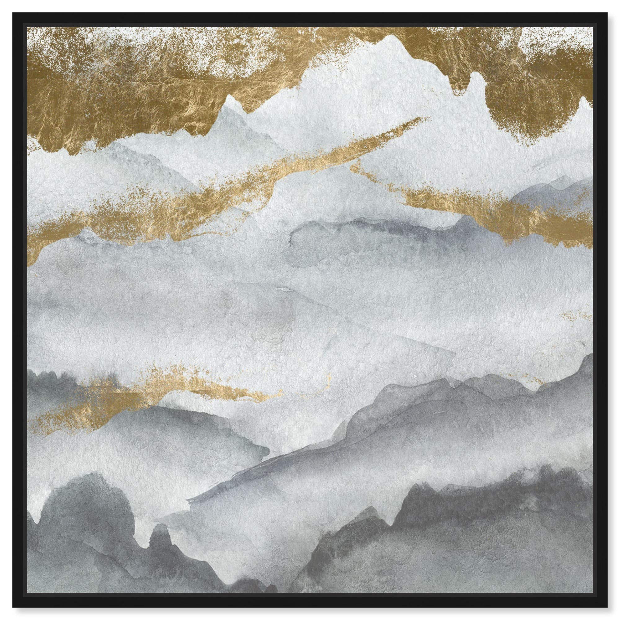 Oliver Gal Abstract Framed Wall Art 'Tibet Mountains' Watercolor Canvas Print - 12x12 Inches Gray & Gold Home Decor for Living Room, Bedroom & Office