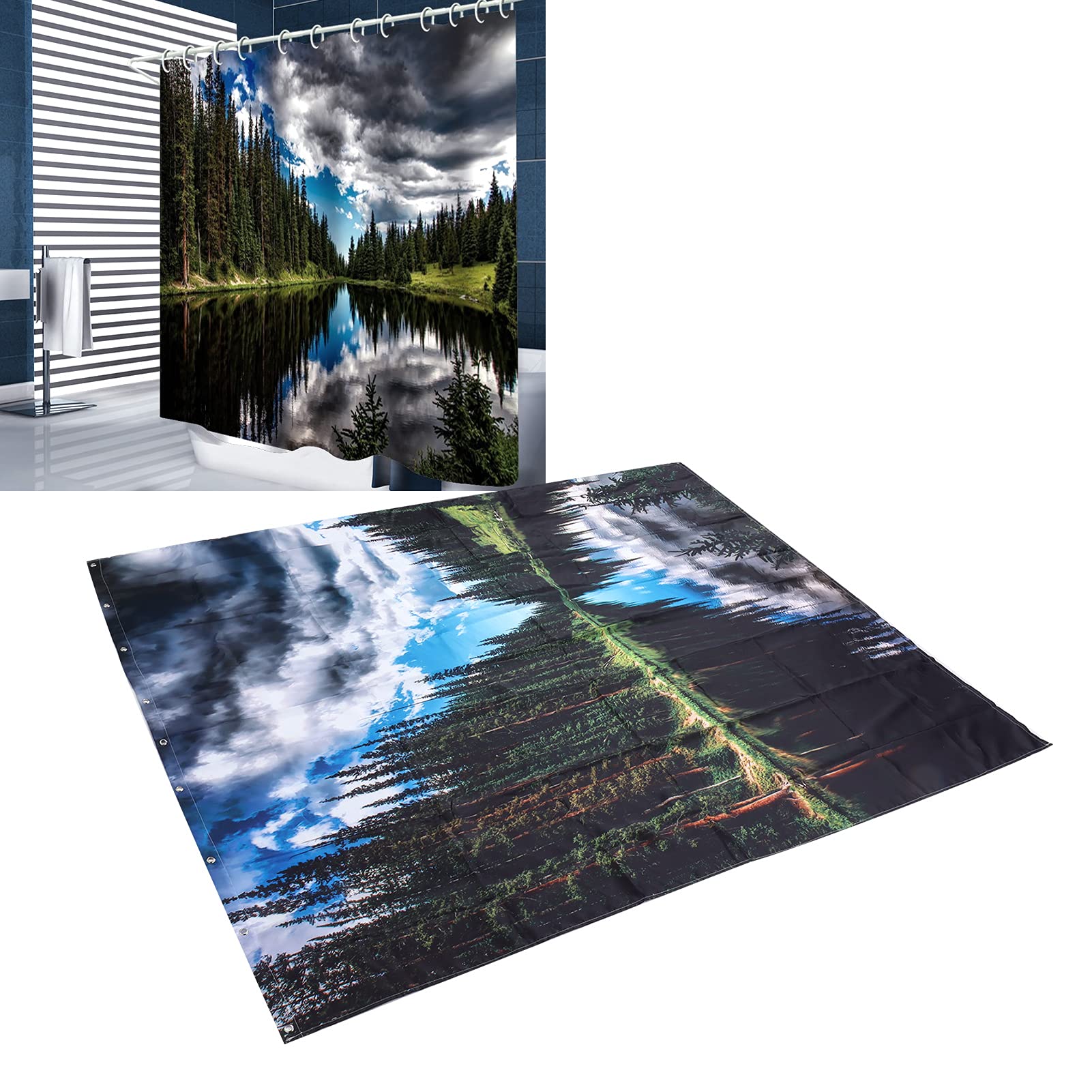 Landscape Pattern Polyester Pongee Curtain Divider with Rings - 70.8x78.7 Inches (180x200 cm) for Bathroom, Home, Apartment, Hotel & Dormitory - Perfect for Privacy, Room Partition & Decorative Accent