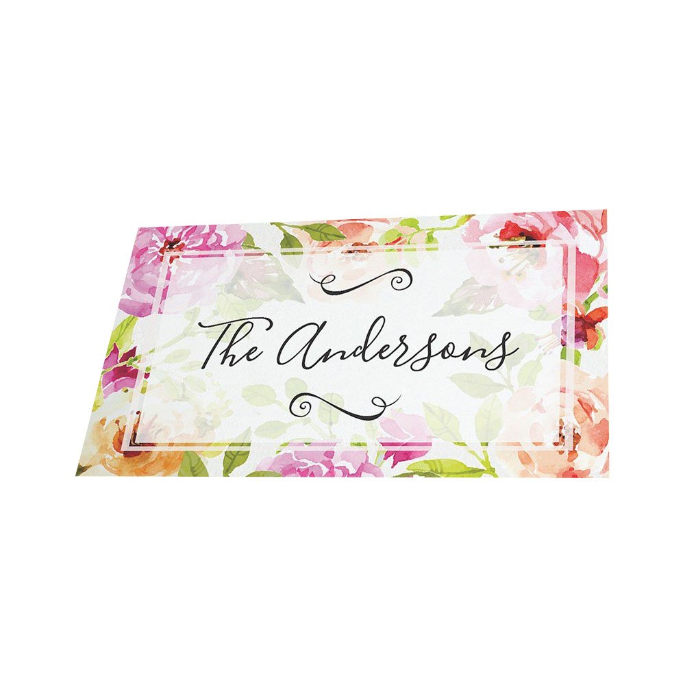 Personalized Floral Watercolor Doormat - Custom Welcome Mat for Front Door - Housewarming Gift, Wedding Present, Home Decor for Porch & Entryway