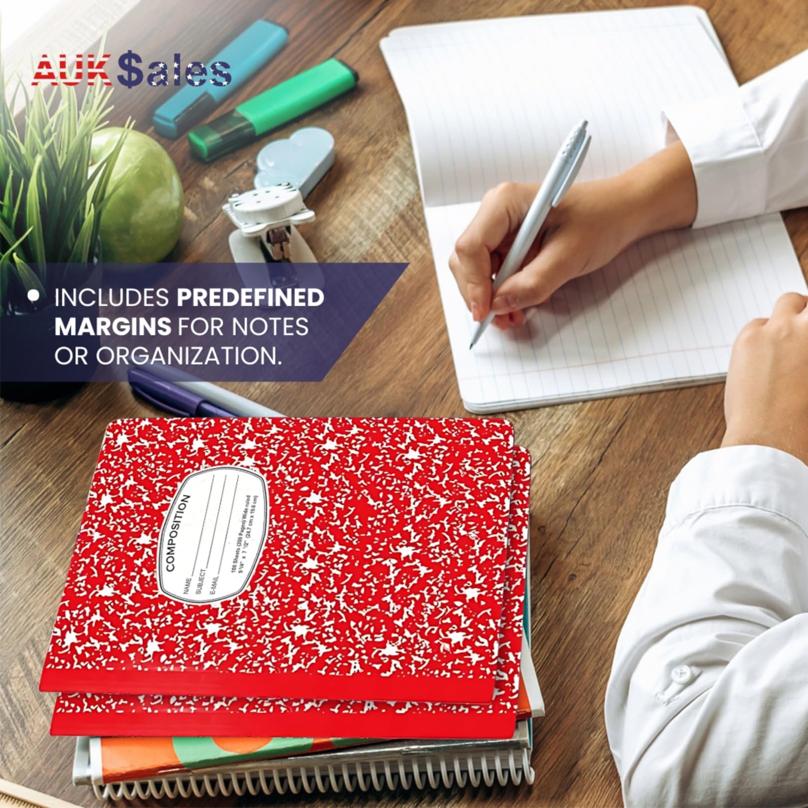 AUKSales Wide Ruled Composition Notebooks 48-Pack - 9.75
