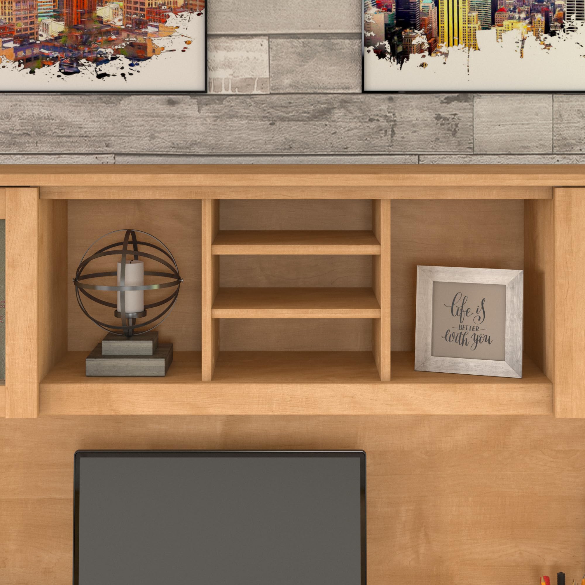 Bush Furniture WC81411 71-Inch Wide Maple Cross Desk Hutch - Home Office Organizer with Storage Shelves for Books, Files & Decor - Perfect for Study, Work & Remote Office Setup
