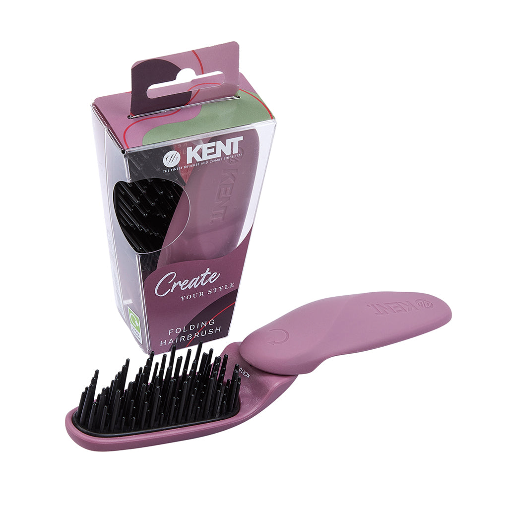 Kent Create KCR10 Folding Hairbrush - Compact Travel Hair Brush for Women & Men, Perfect for On-the-Go Styling at Home, Office, Gym or Travel