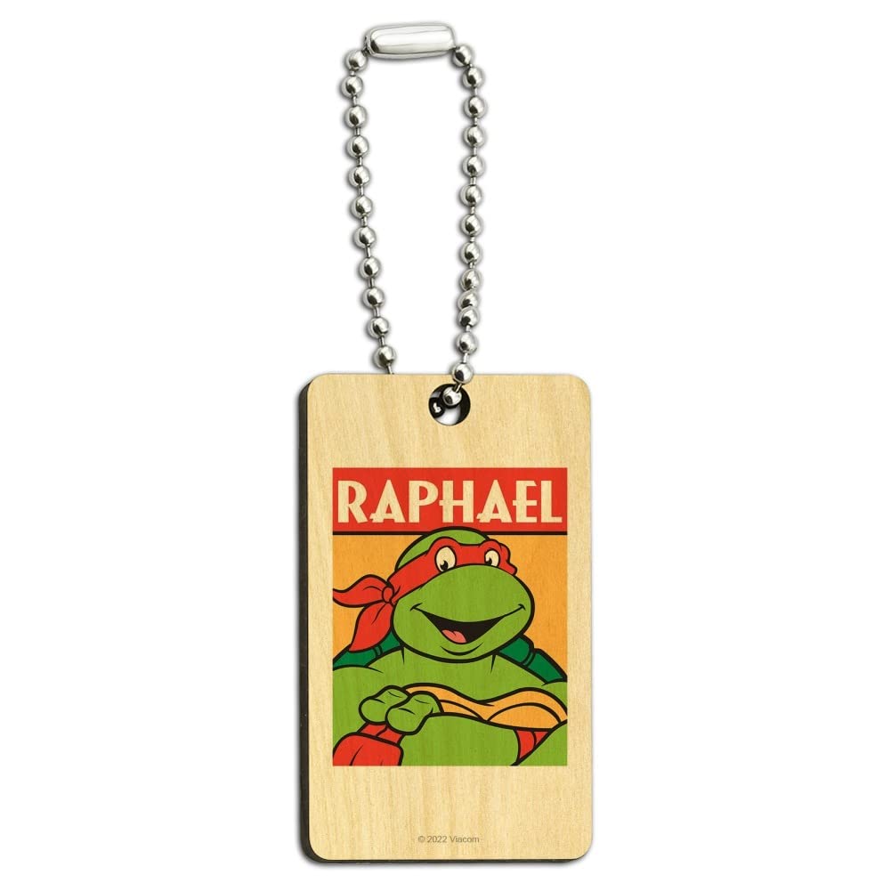 Teenage Mutant Ninja Turtles Raphael Wooden Rectangle Keychain - TMNT Collectible Key Ring for Fans - Perfect for Backpacks, Gifts & Key Organization