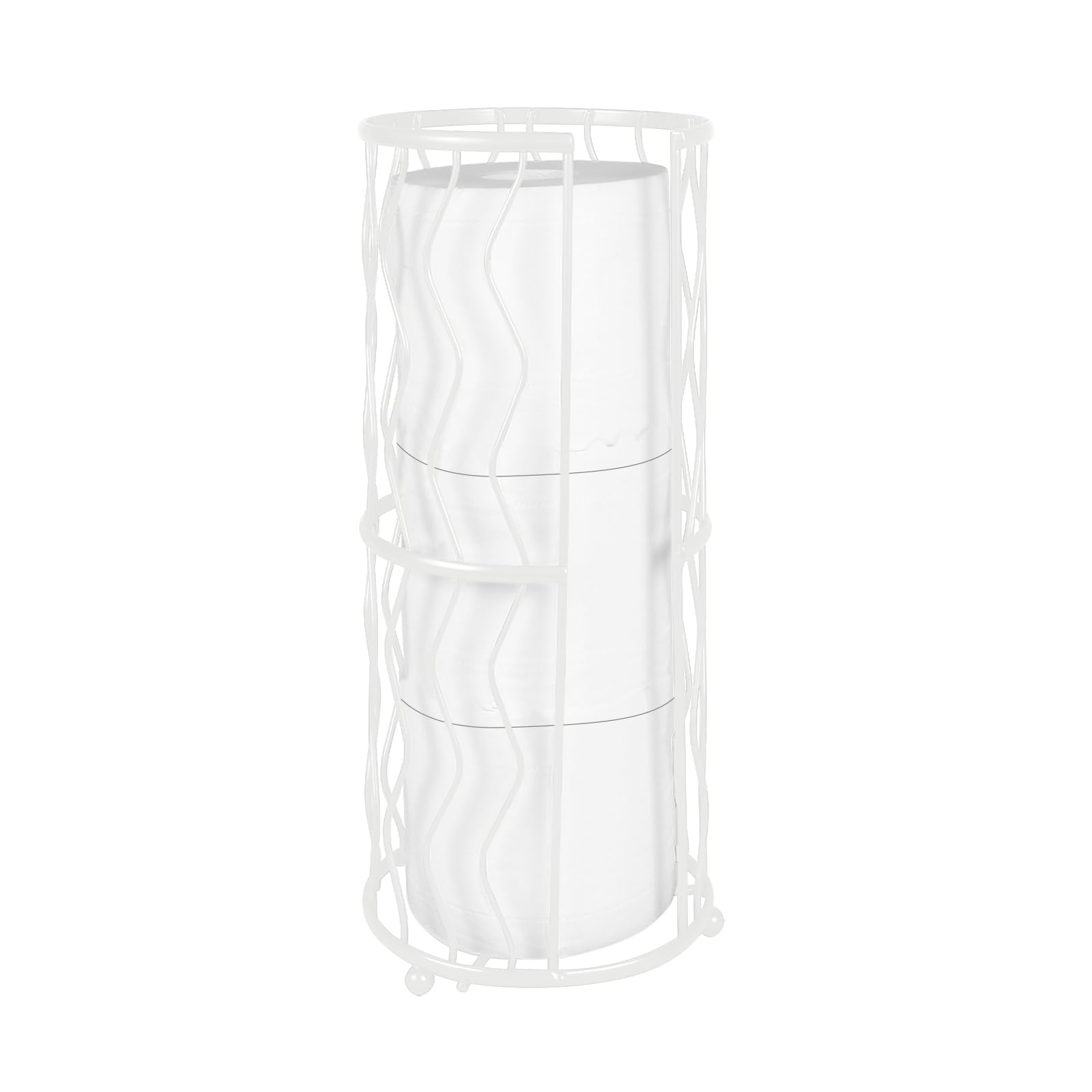 Modern Metal Floor Toilet Paper Holder Stand - 3-Roll Space Saving Bathroom Tissue Organizer with Sturdy Base | White Bath Tissue Storage for Home, Office, Hotel & RV Use