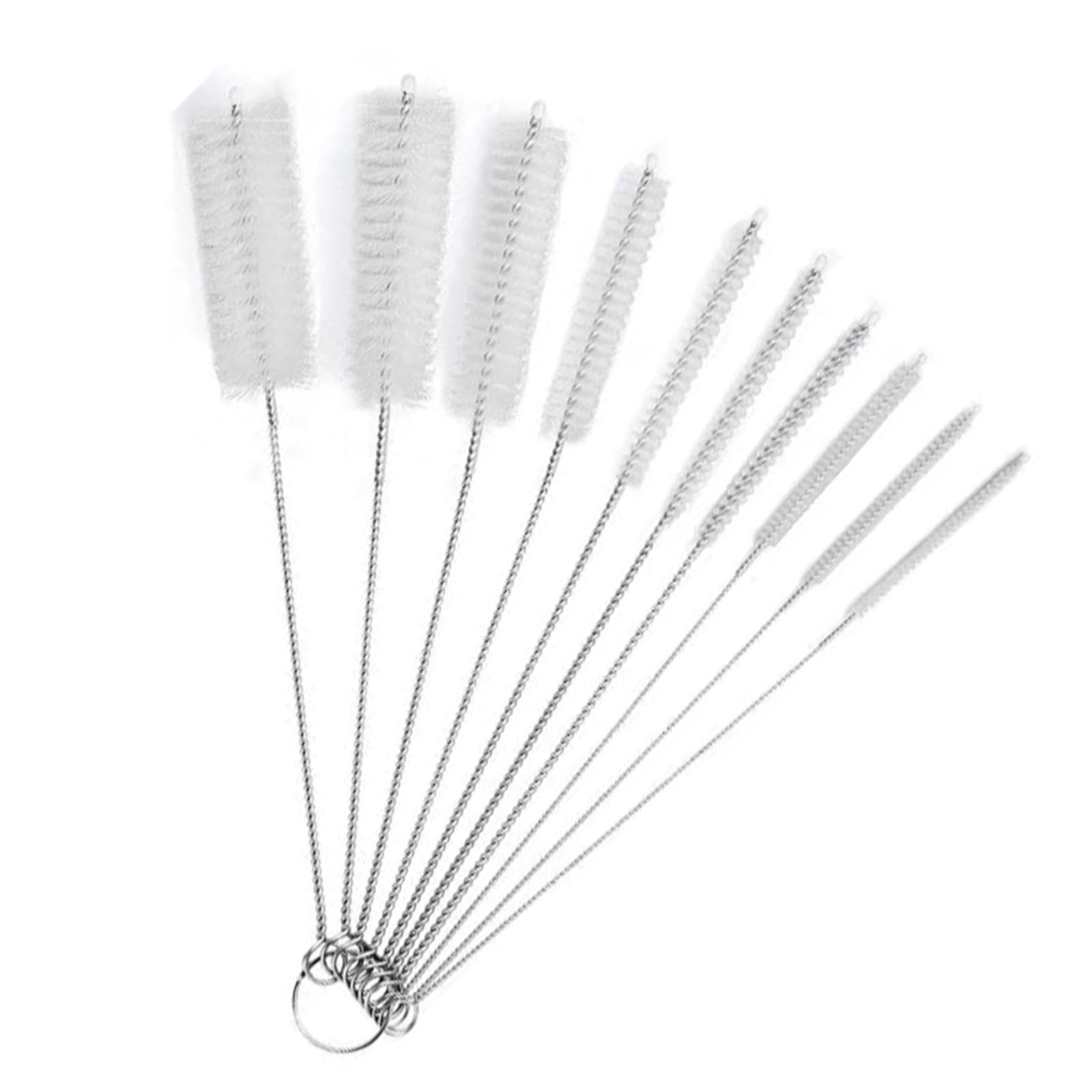 10-Piece Long Straw Cleaner Brush Set - 8.2 Inch Bottle & Tube Cleaning Brushes Kit for Sippy Cups, Narrow Neck Bottles, Water Bottles, Straws (White) - Perfect for Baby Bottles, Travel Mugs & Reusable Drinkware