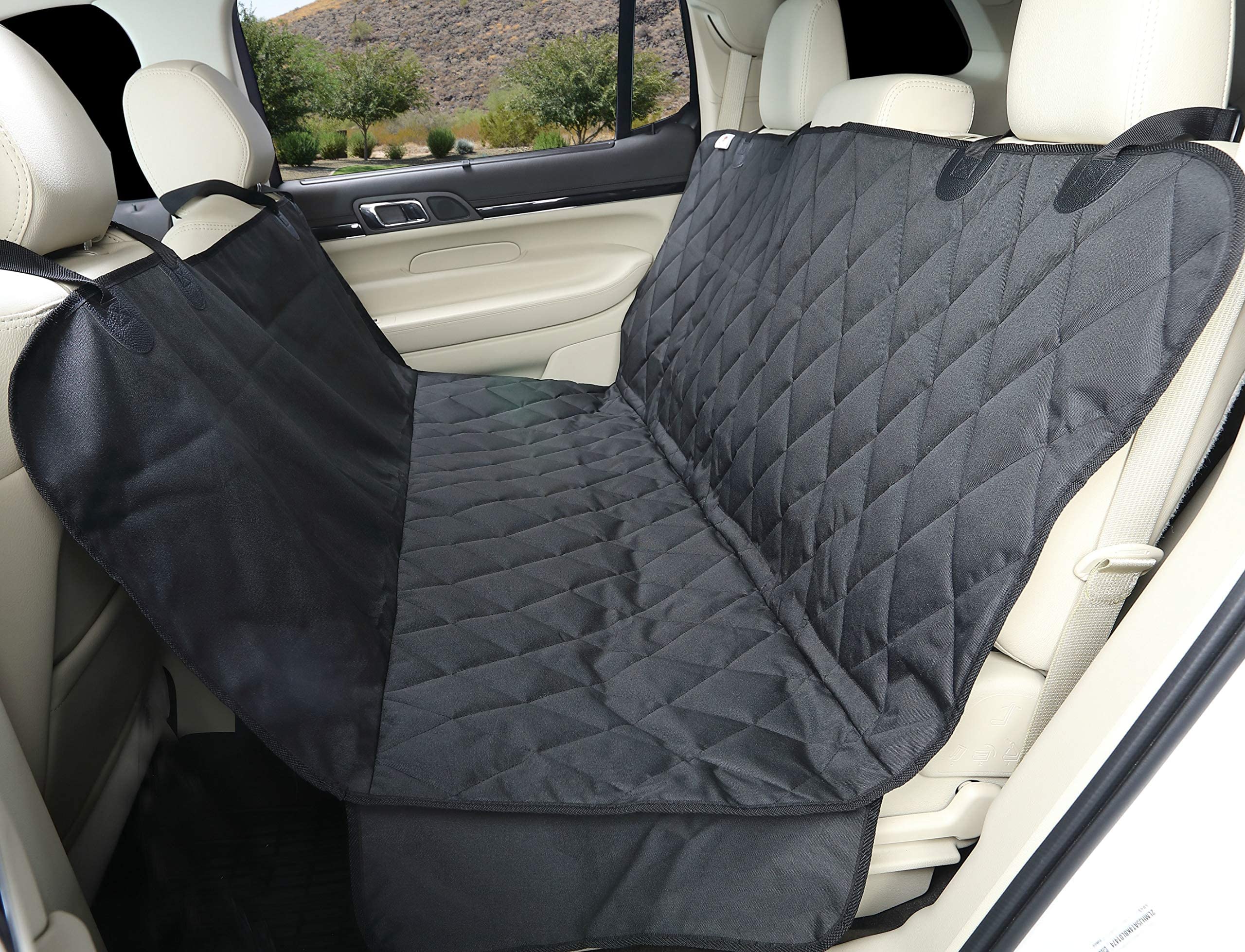 4Knines Waterproof Dog Backseat Cover with Hammock for Cars, SUVs & Trucks - Extra Large Pet Seat Protector with Non-Slip Bottom & Durable Nylon Clips - K9 Shield Heavy Duty Thread - Black (Perfect for Road Trips, Daily Commutes & Pet Travel Protection)