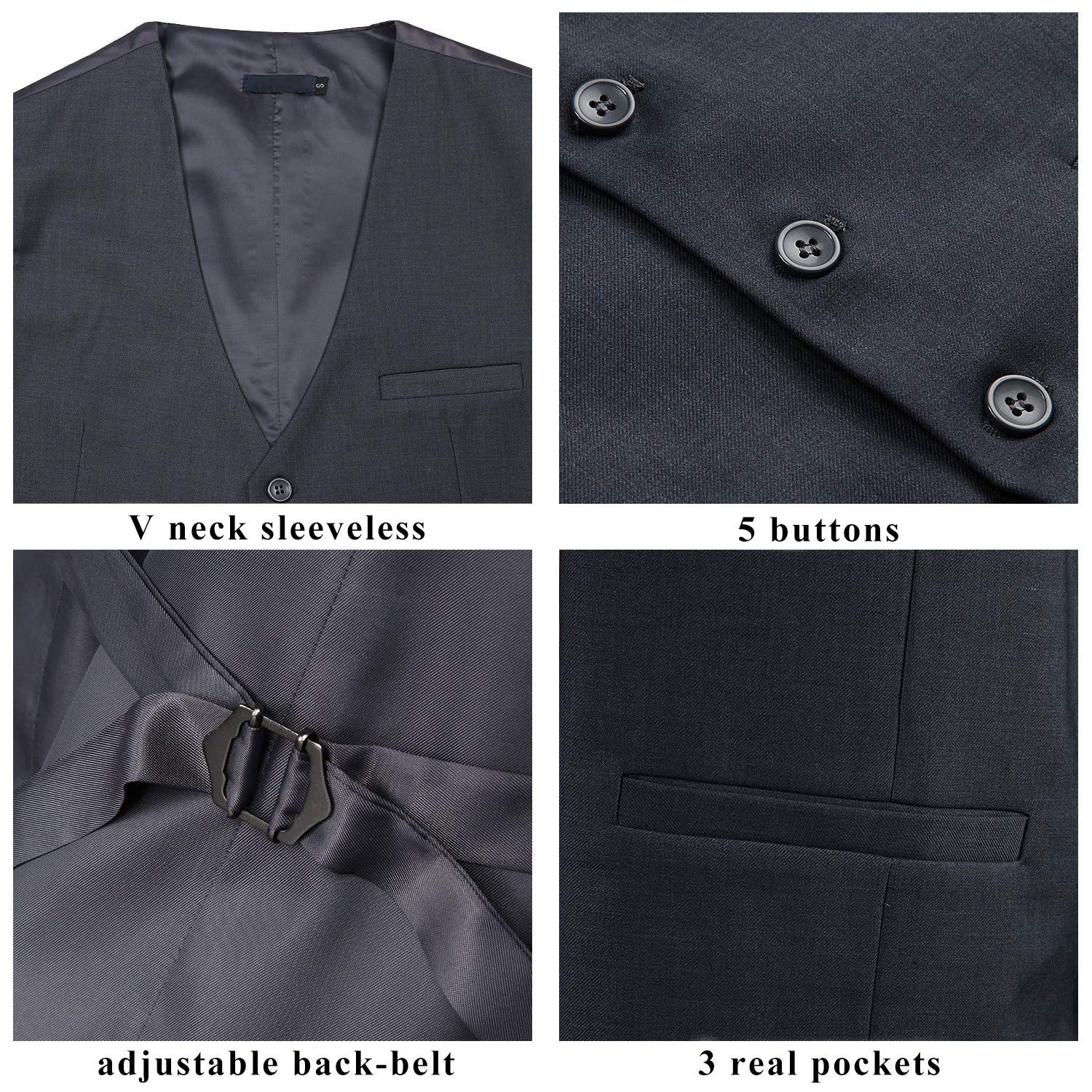 Enlision Men's Formal Suit Vest - Slim Fit Business Waistcoat for Suit & Tuxedo | Solid Color Dress Vest for Weddings, Office & Special Occasions