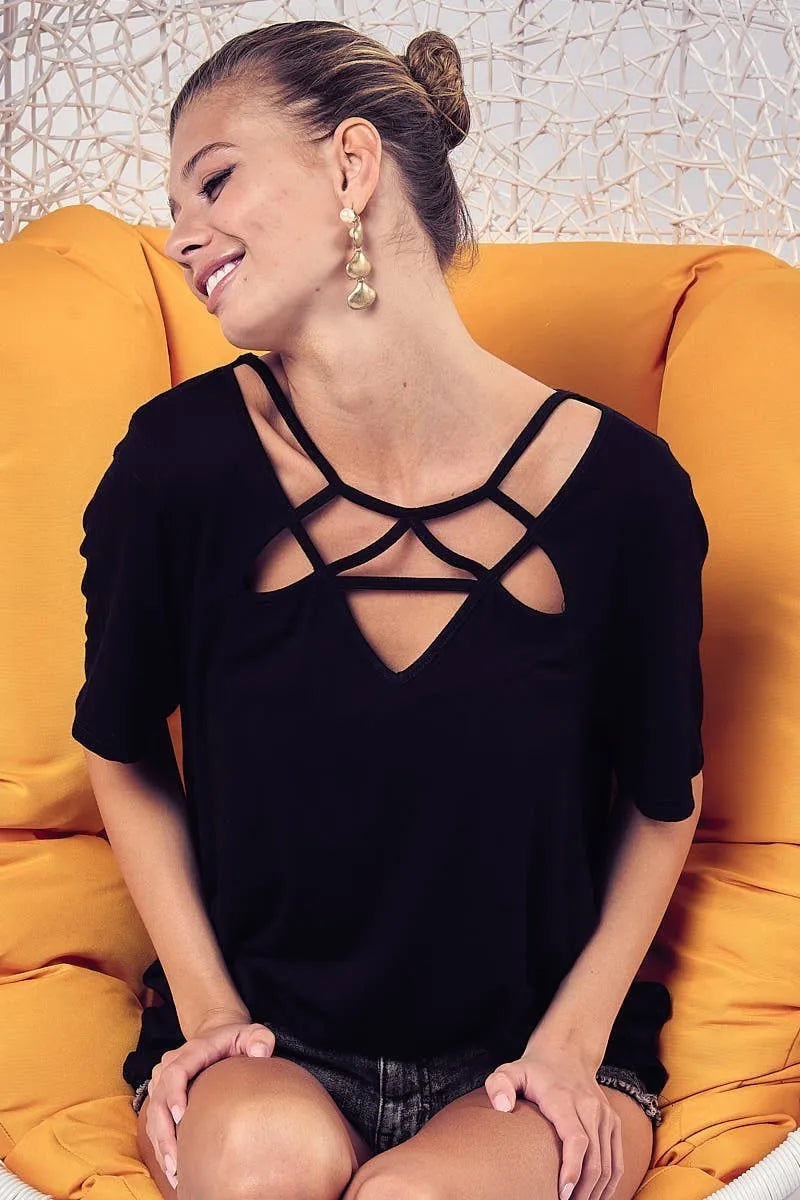 BiBi Women's Silky Knit Top with Elegant Front Details - Perfect for Casual Outings, Office Wear & Date Nights