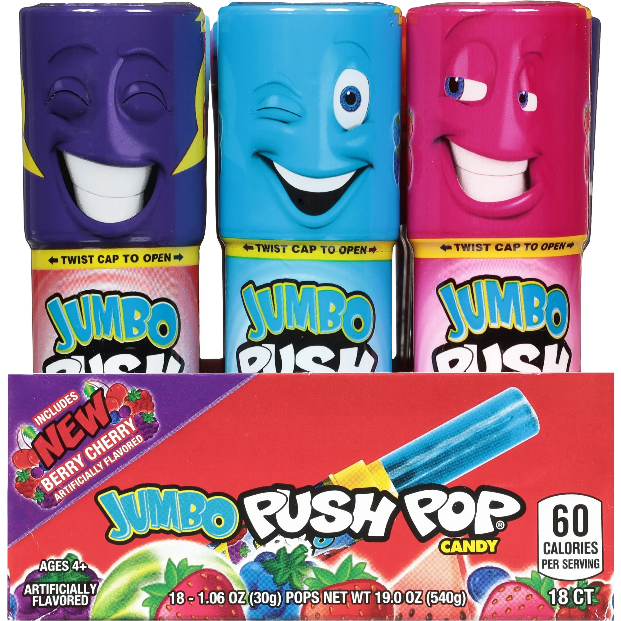 Bazooka Push Pop Jumbo Candy - 18 Count Box | Bulk Bubble Gum for Parties, Halloween Treats & Kids Snacks