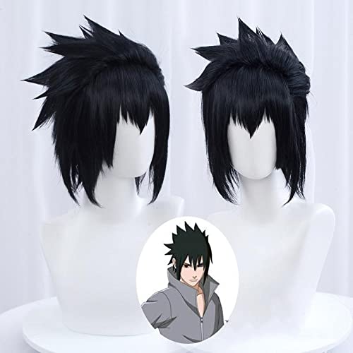 Sasuke Uchiha Black Short Wig for Men - Anime Cosplay Costume Heat Resistant Synthetic Hair - Perfect for Naruto Conventions, Halloween Costumes & Anime Events