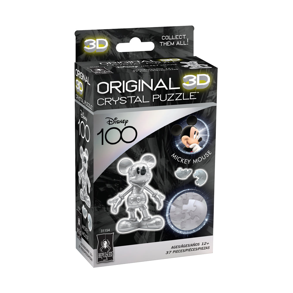 BePuzzled Disney 100 Platinum Edition 3D Crystal Puzzle - Mickey Mouse 37-Piece Brain Teaser for Adults & Kids | Fun Collectible Gift for Disney Fans, Birthday & Home Decor