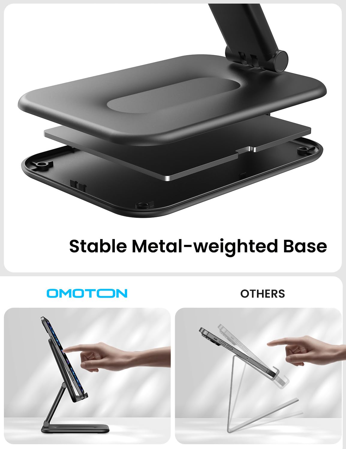 OMOTON Adjustable Foldable Tablet Stand Holder for iPad, iPhone, Samsung Galaxy Tab - Portable Monitor Stand & Desktop Dock for iPad Pro/Air/Mini, Galaxy Tab, Smartphones (Up to 12.9