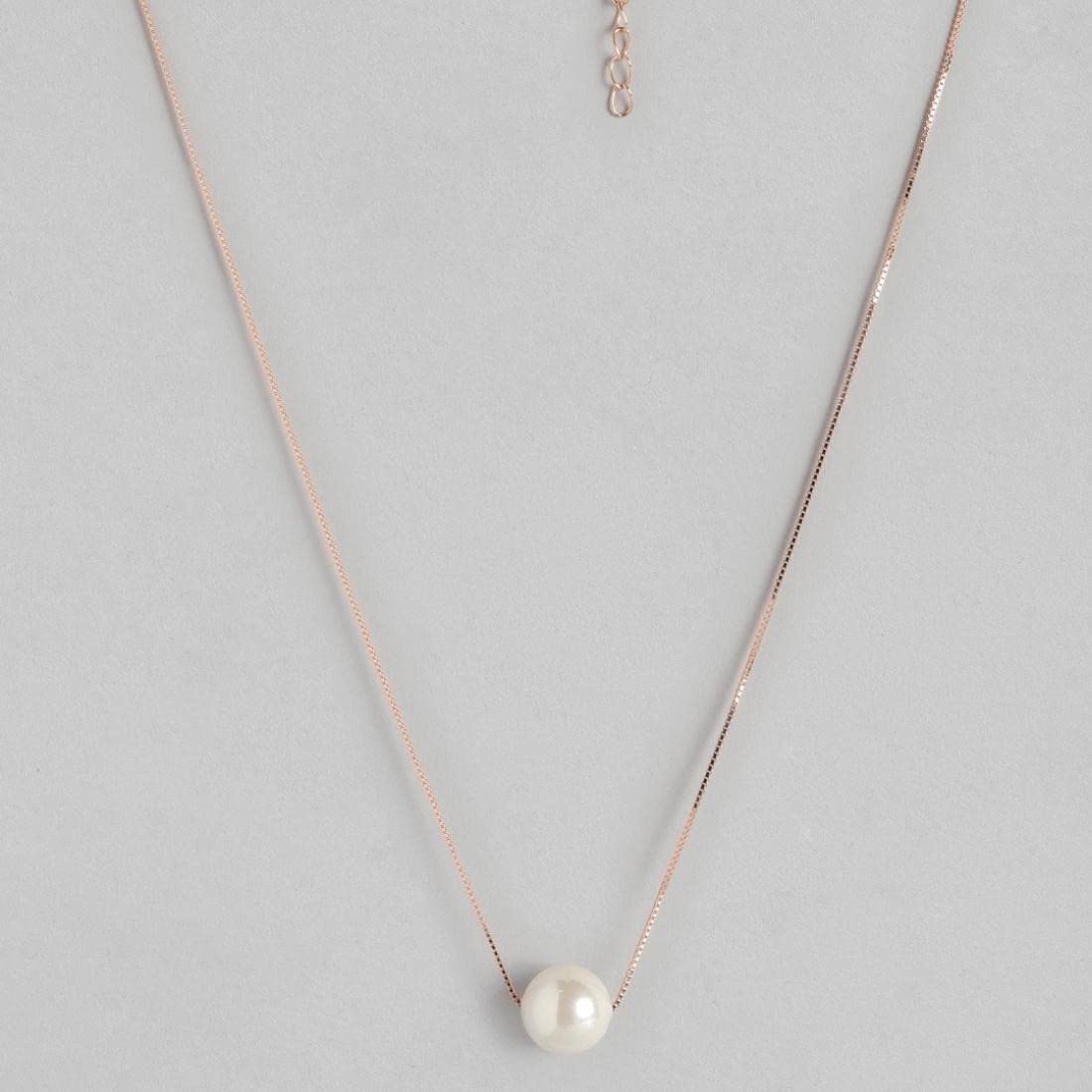 ZAVYA Rose Gold Plated Freshwater Pearl 925 Sterling Silver Jewelry Set with Chain - Necklace, Bracelet & Earrings Trio - Authentic Gift with Certificate (CJS 10013) for Weddings, Anniversaries & Special Occasions