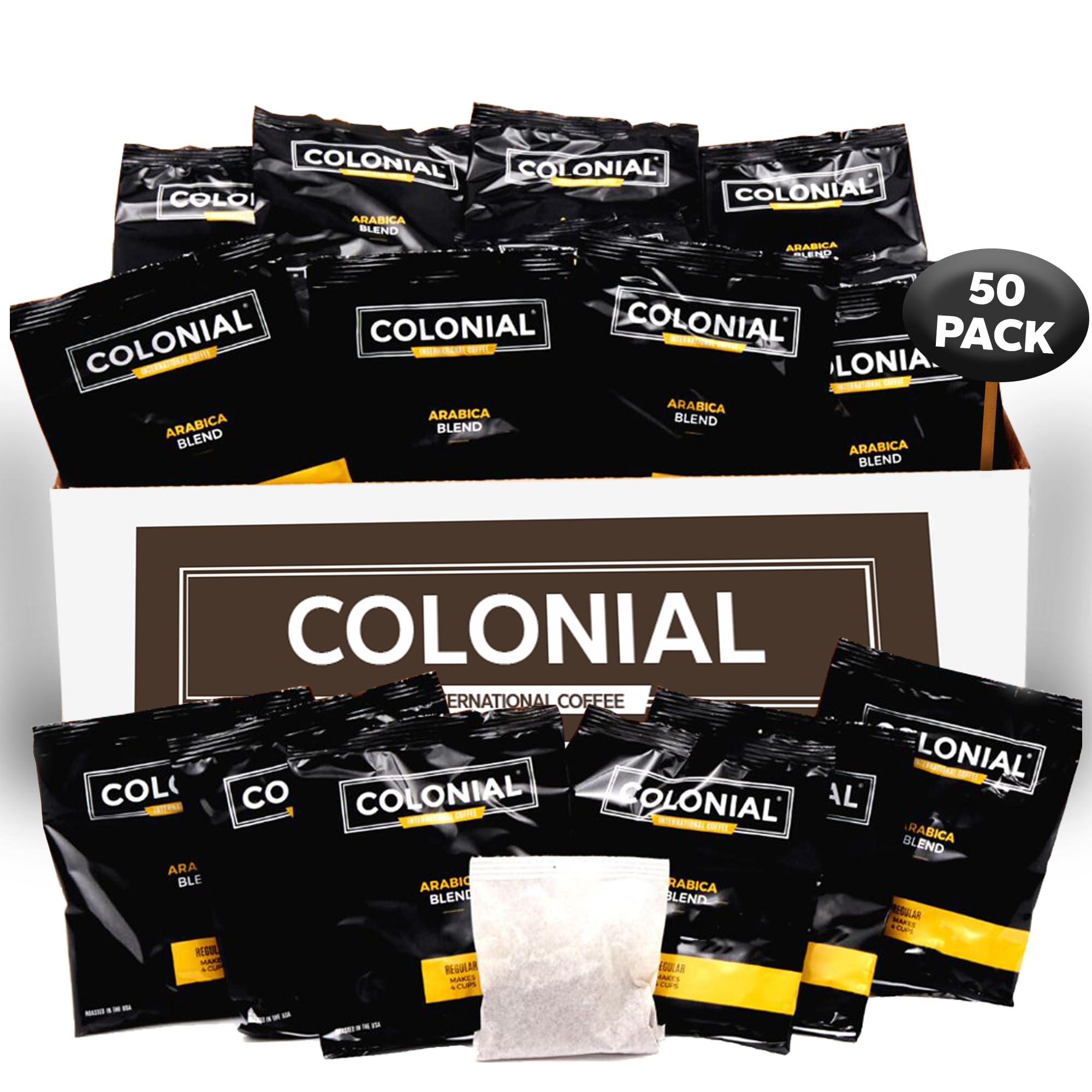 Premium Dark Roast Ground Coffee Portion Packs (50 Count, 0.5oz Each) - Compatible with 4-Cup Drip Coffee Makers - Perfect for Hotels, Offices & Home Brewing Convenience