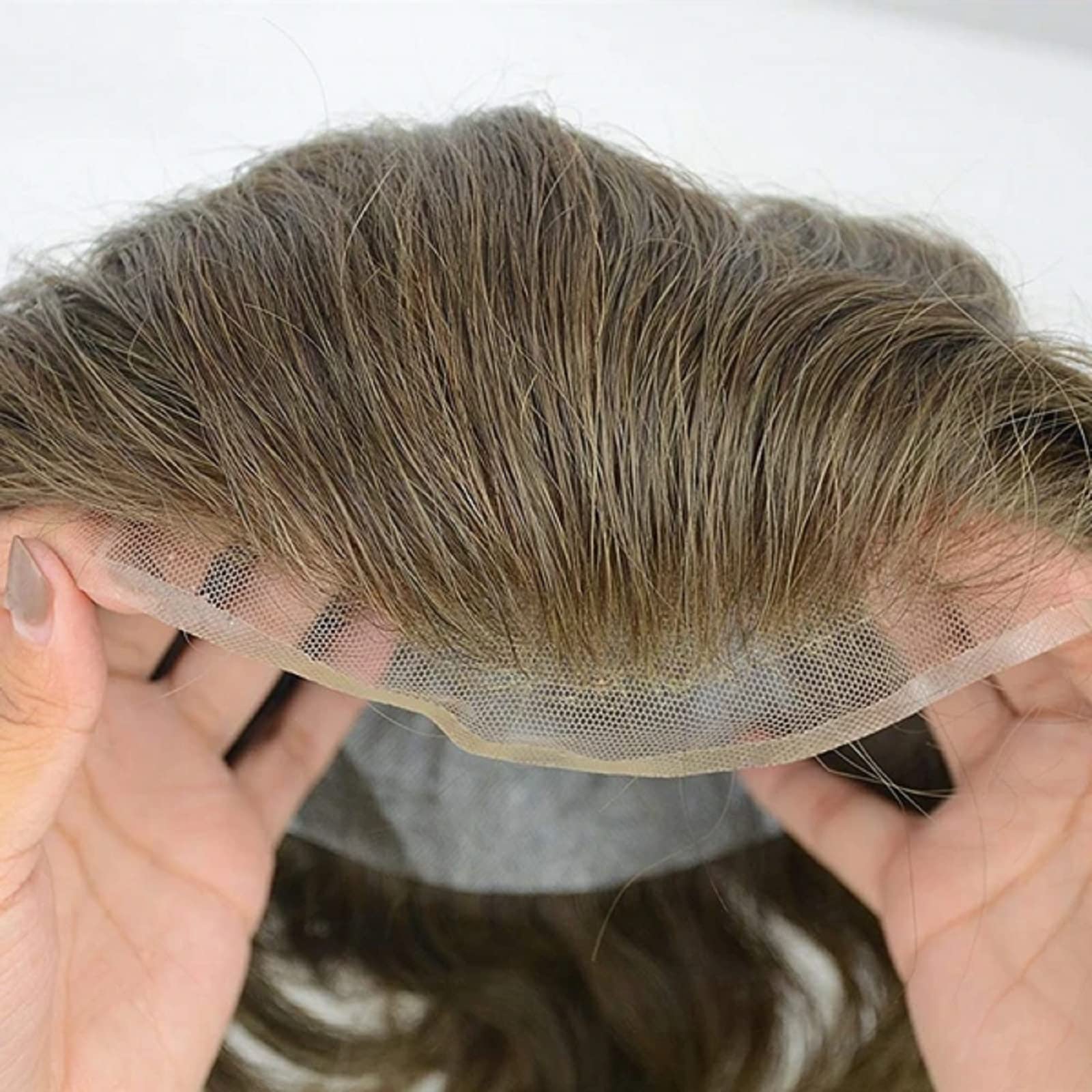 LLwear 100% European Real Human Hair Toupee for Men - 8x10 Inch Super Soft Breathable French Lace Hair Replacement System (Light Brown #4) | Natural Looking Hairpiece for Thinning Hair & Baldness Cover | Perfect for Daily Wear, Special Occasions & Professional Settings