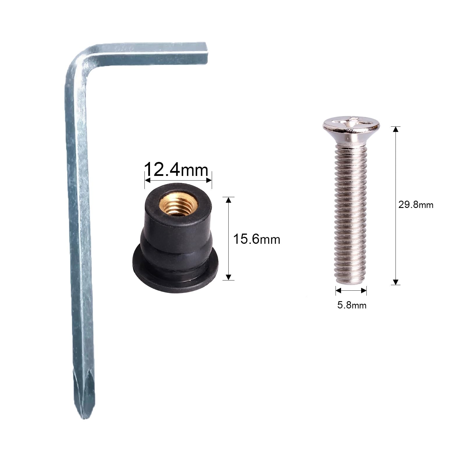 26 Pairs M6 Neoprene Well Nuts with Stainless Steel Bolts for Kayak & Motorcycle Windscreen