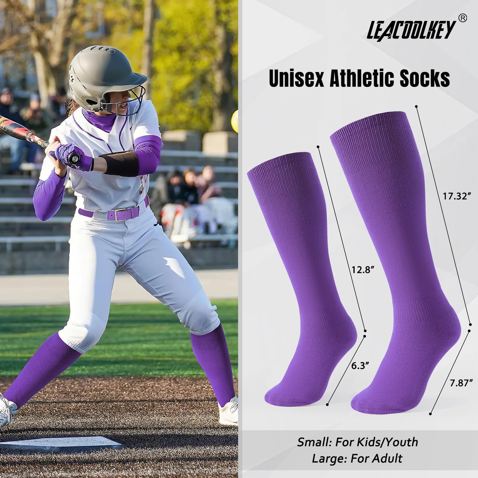 LEACOOLKEY Baseball Socks & Belt Set - Adjustable Elastic Socks with Belt for Adults & Youth - Perfect for Softball, Baseball Games & Sports Training