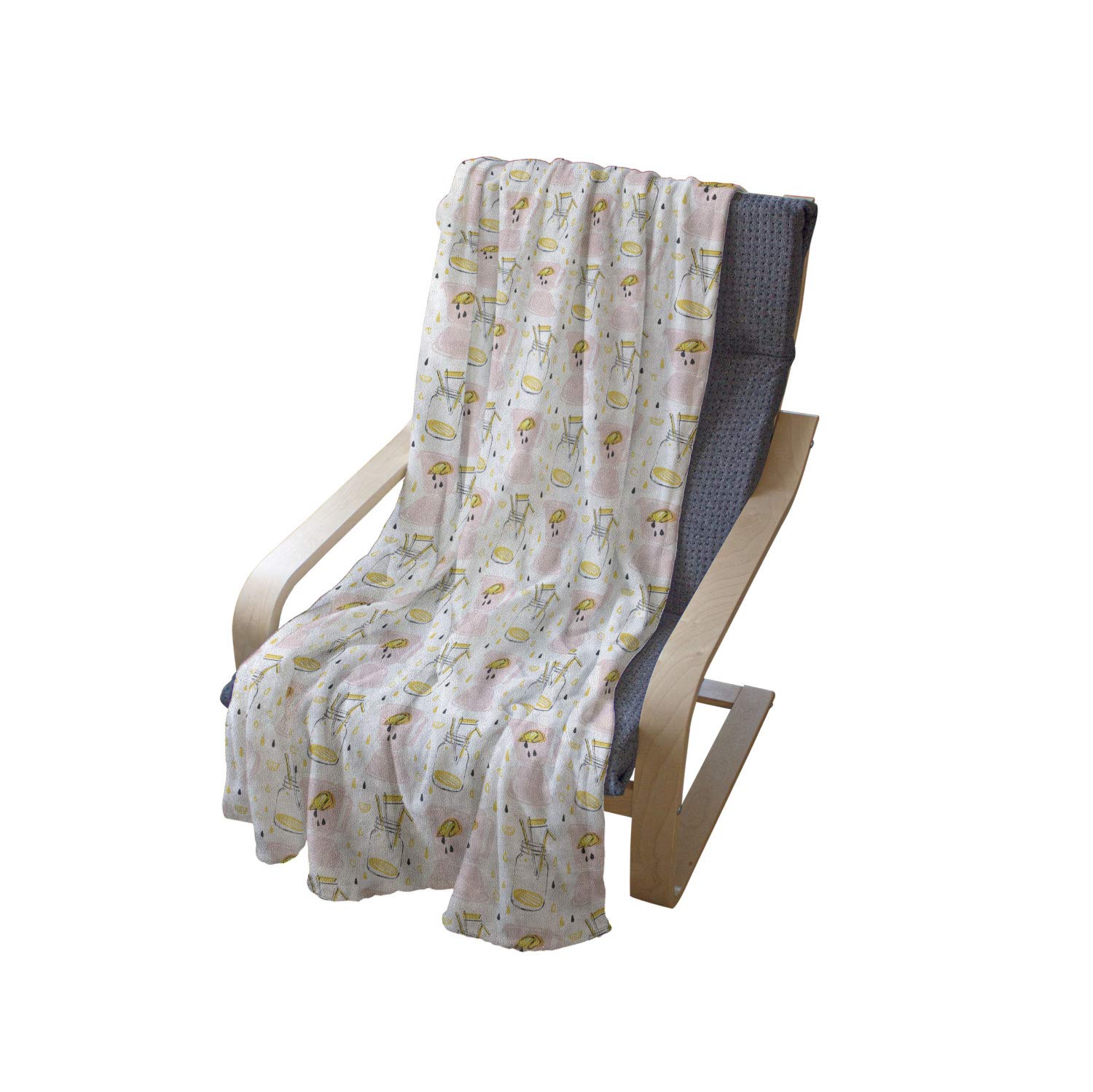 Ambesonne Summer Throw Blanket - Soft Flannel Fleece Blanket with Abstract Lemonade Glass Jar & Lemon Slices Design, 50