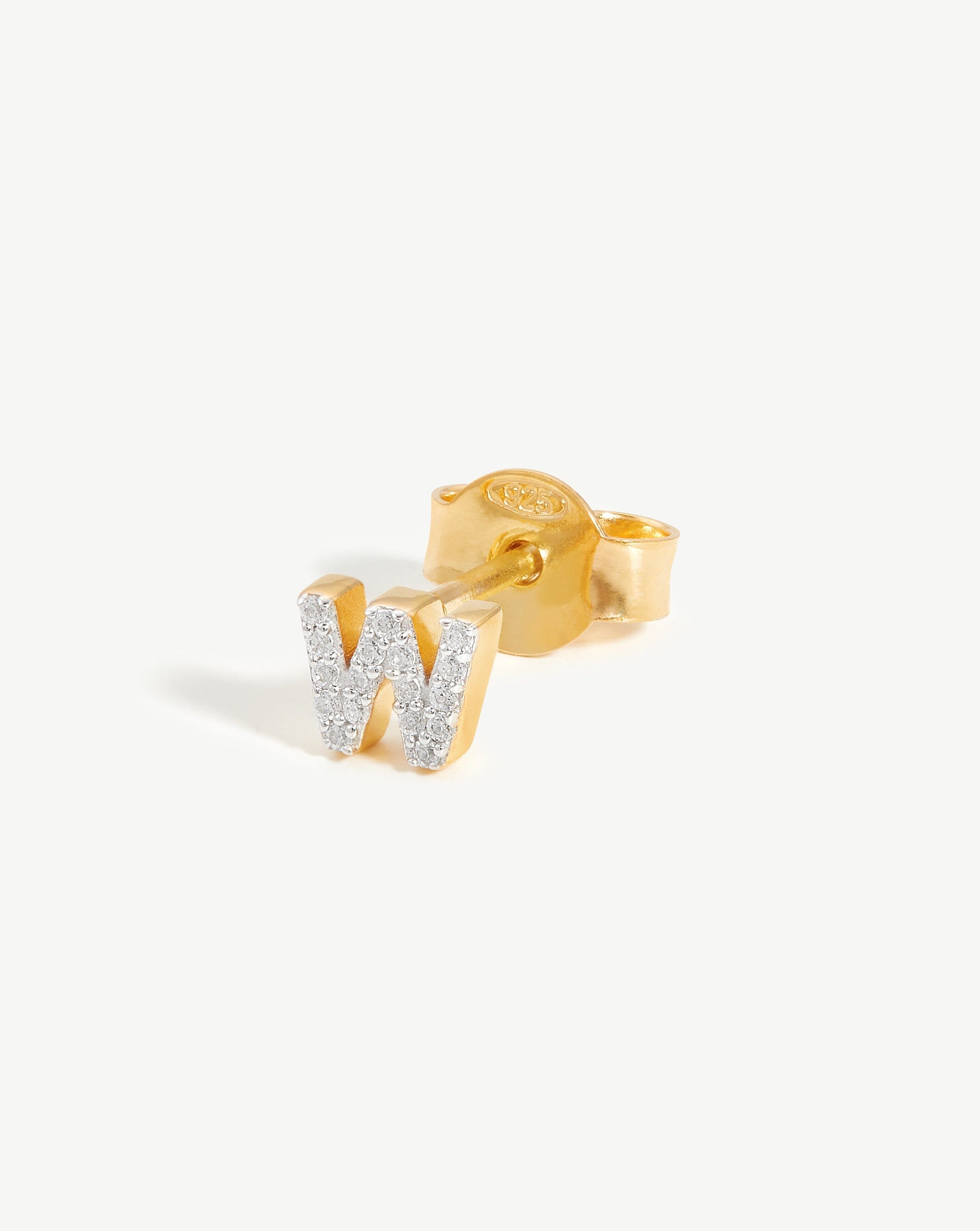 Pave Initial Single Stud Earring - 18k Gold Vermeil & Cubic Zirconia Monogram Jewelry - Perfect for Gifts, Birthdays, Anniversaries & Everyday Wear