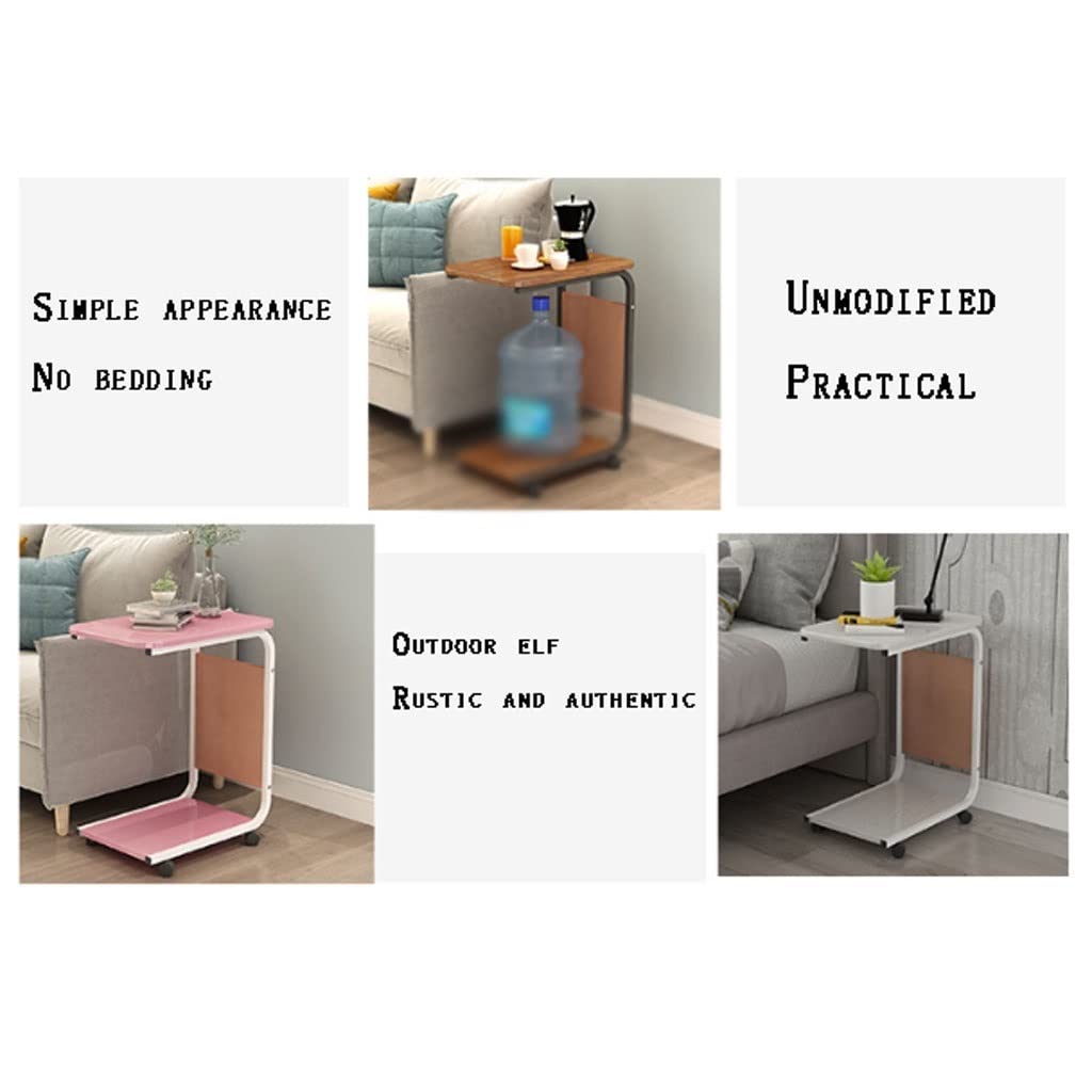 White Two-Tier Side Table with Metal Frame - C-Shaped End Table for Snacks, Laptop, or Nightstand - Storage Space for Living Room, Bedroom, Balcony & Office Use