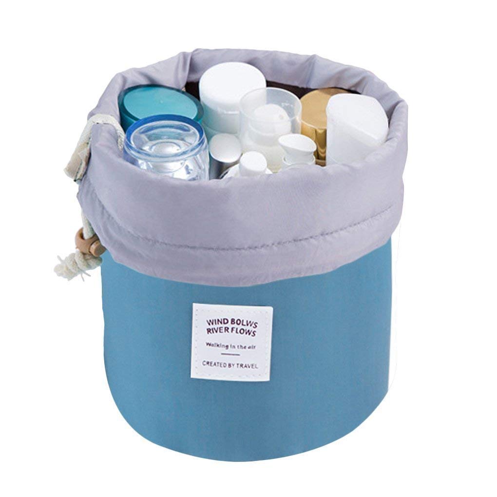 Mbuys Mall Waterproof Bucket Barrel Shaped Cosmetic Pouch | Travel Makeup Organizer Bag | Multi-Color Round Cosmetic Case for Women | Perfect for Travel, Gym & Daily Essentials Storage
