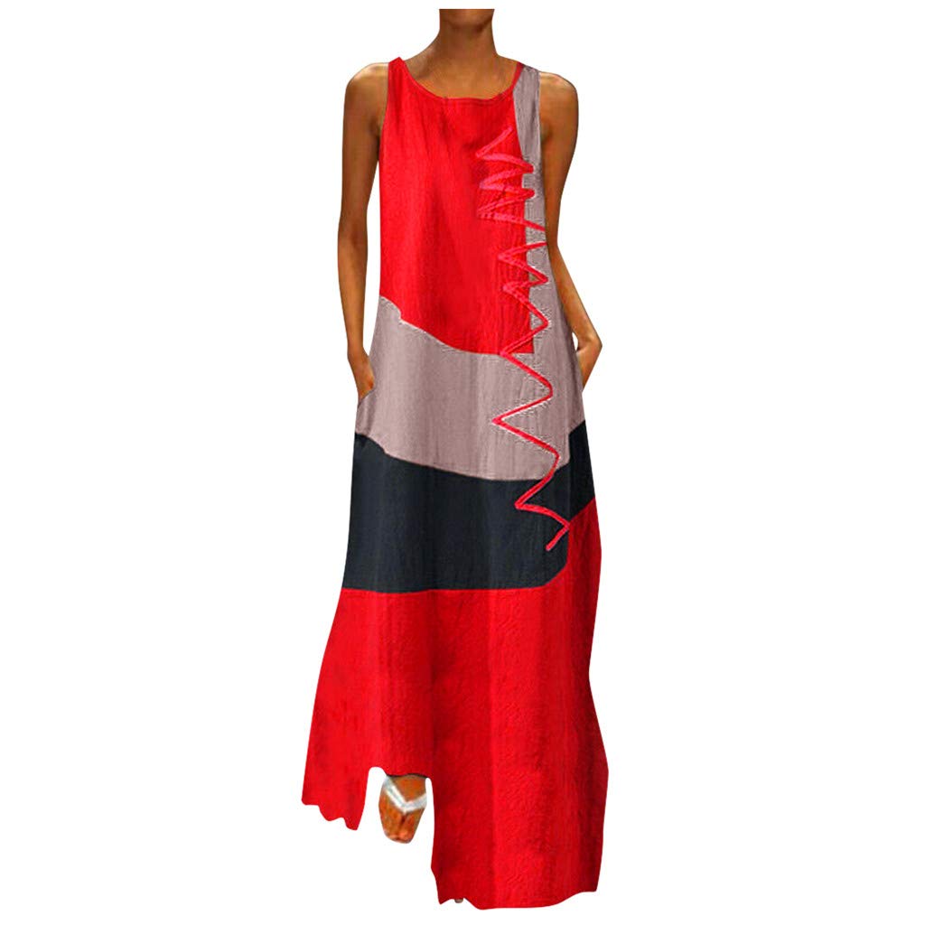 Vintage Patchwork Sleeveless Swing Dress for Women - Summer Long & Short Mini Dresses Plus Size Casual Wear - Perfect for Beach Outings, Date Nights and Daily Fashion