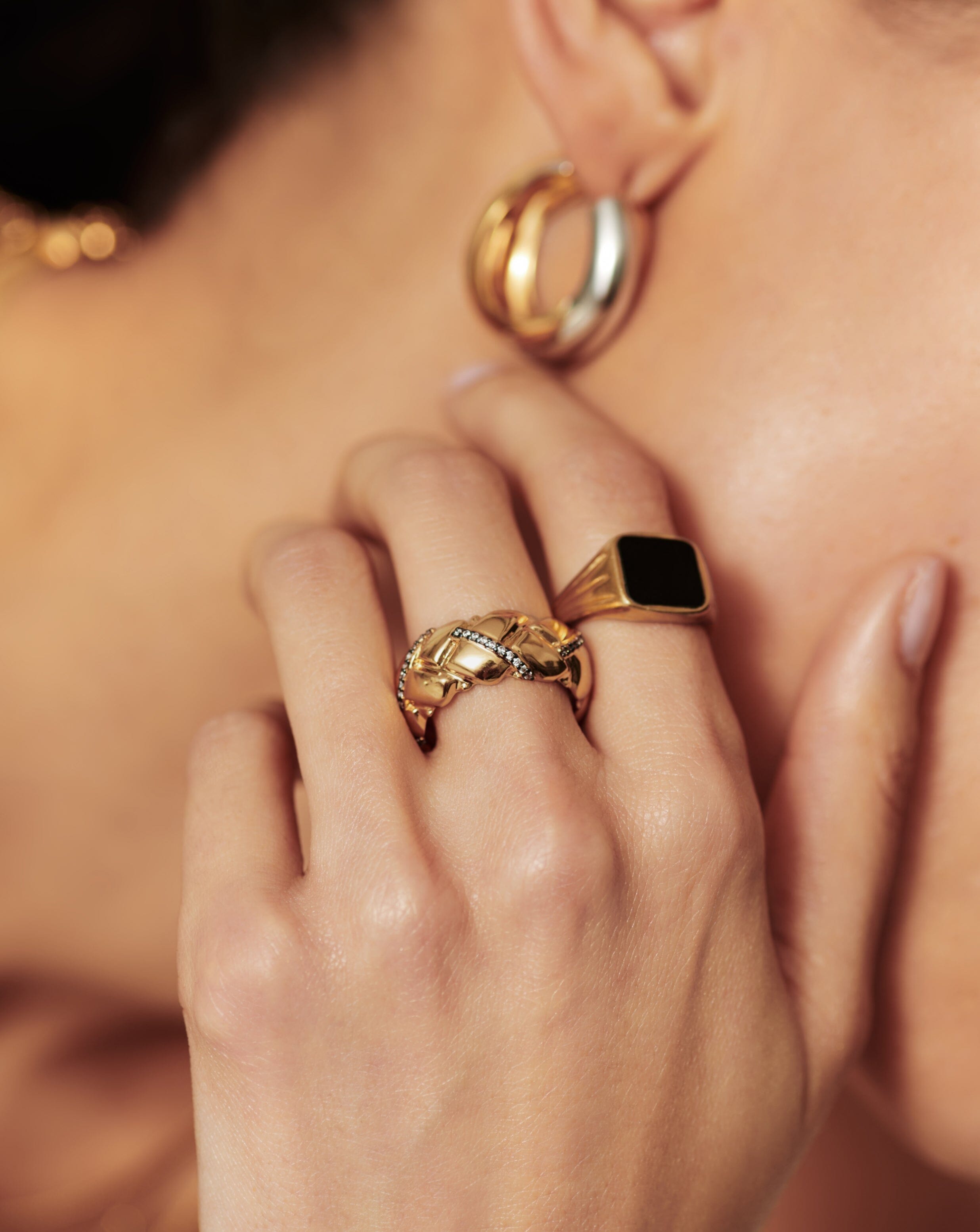 Lucy Williams Chunky Pavé Waffle Ring - 18k Gold Plated Cubic Zirconia Stackable Statement Ring for Women | Perfect for Everyday Wear, Date Nights & Special Occasions