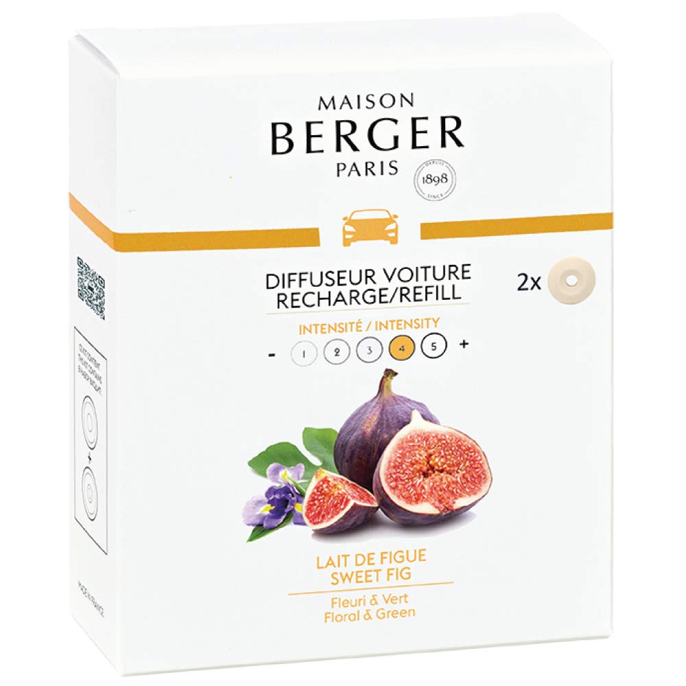 Premium Set of 2 Car Air Freshener Refills - Long-Lasting Ceramic Diffuser System (4-6 Weeks) - Lampe Berger French Fragrance Oil - Sweet Fig Scent - Ideal for Vehicles, Home & Office Use