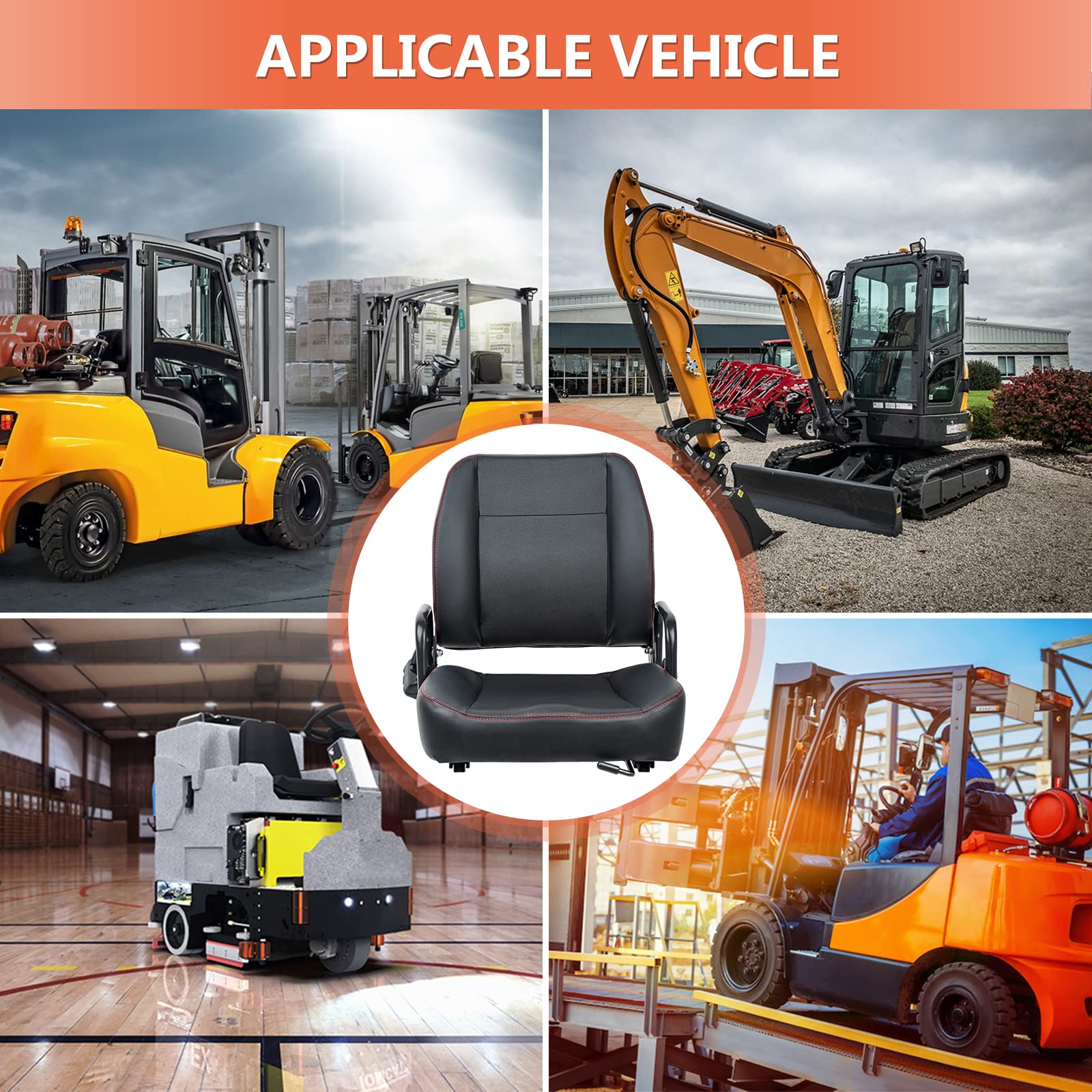 Universal Forklift Seat with Adjustable Backrest & Safety Belt - Heavy Duty Tractor Seat for Excavator, Skid Loader, Backhoe, Dozer & Telehandler - Ideal for Construction, Farming & Industrial Equipment Operators