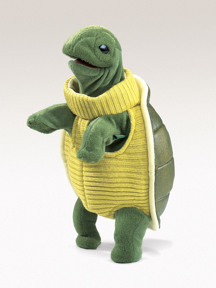 Folkmanis Turtleneck Turtle Hand Puppet - Soft Plush Animal Puppet for Kids Storytelling & Educational Play