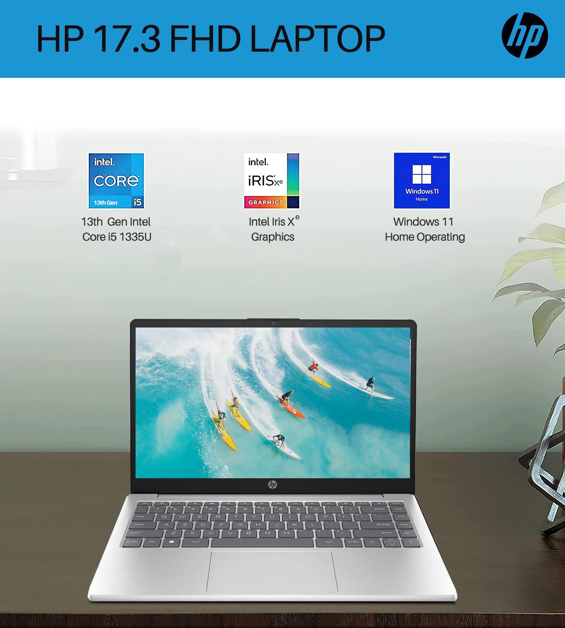 HP 17.3 Inch FHD Business Laptop - Intel Core i5 1335U 10-Core Processor (Up to 4.6GHz), 32GB RAM, 1TB SSD, Iris Xe Graphics, Wi-Fi 6, Backlit Keyboard, Windows 11 - Perfect for Office Work, Remote Jobs & Productivity Tasks
