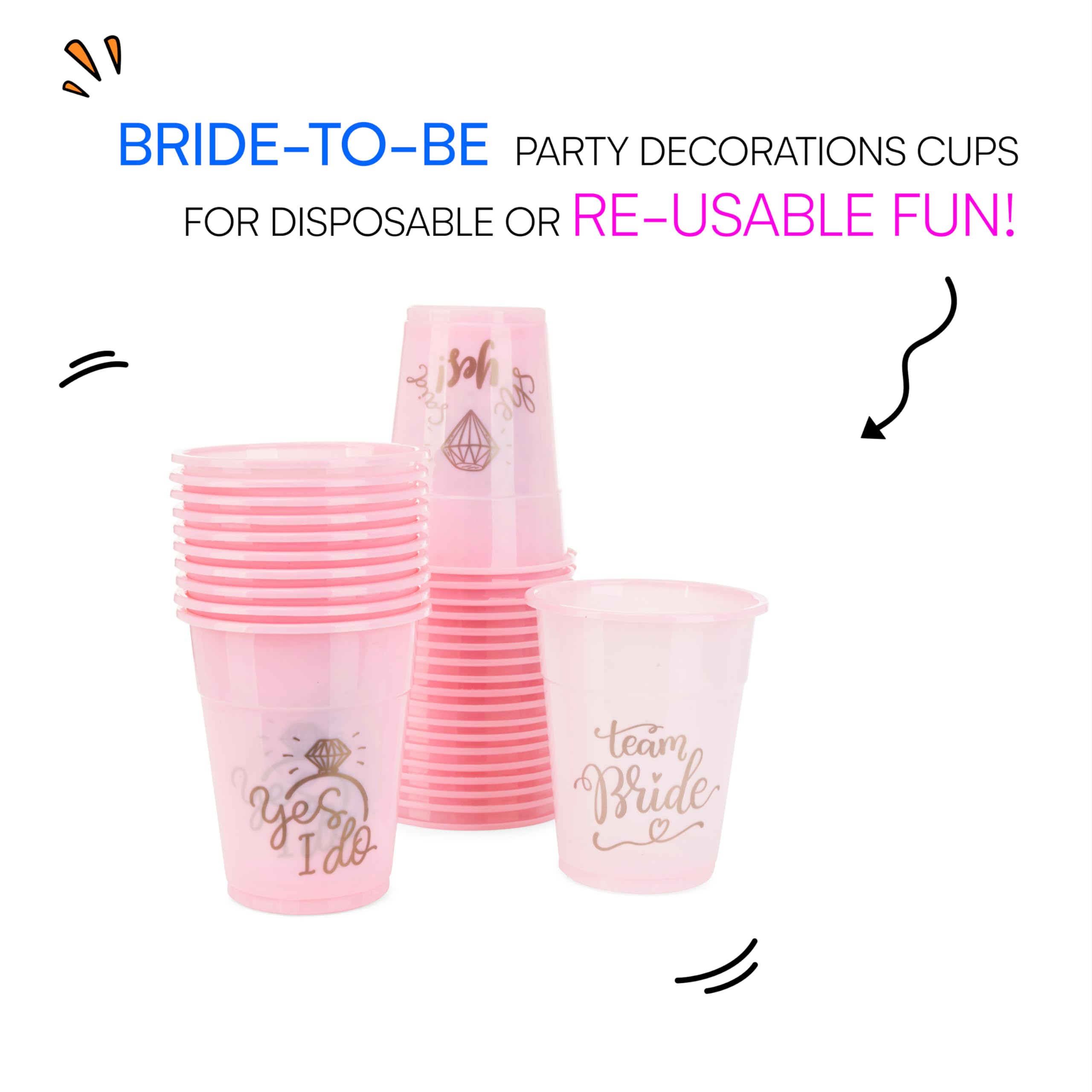 Neliblu Bachelorette Party Team Bride Cups - 25-Piece Bridal Shower Decorations Set - Pink & Gold 'She Said Yes' Wedding Cups for Team Bride - Perfect for Bachelorette Parties, Bridal Showers & Wedding Celebrations