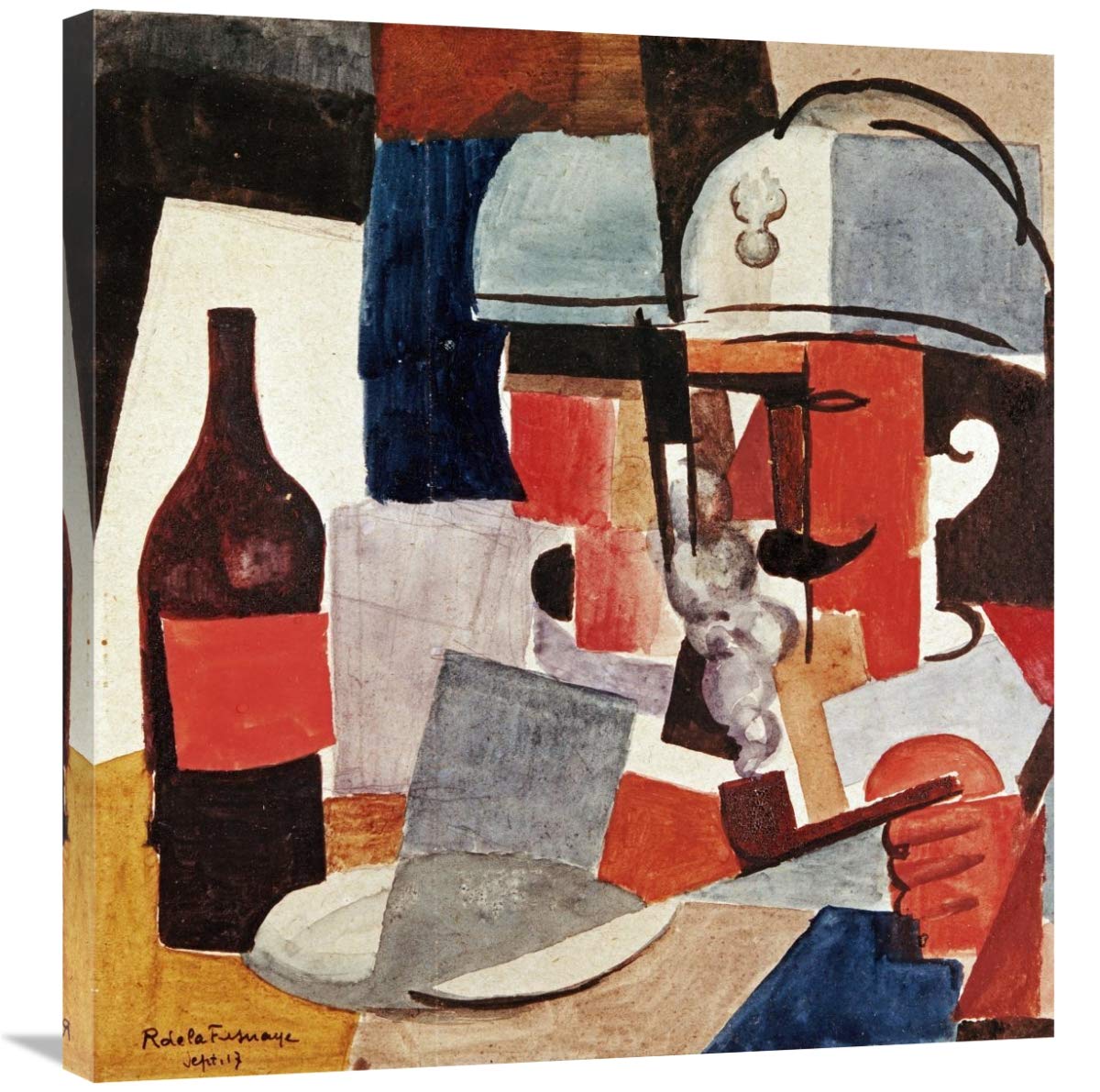 30 Inch Soldier with Pipe & Bottle Art Print by Roger De La Fresnaye - Vintage French Cubist Painting Reproduction for Home & Office Wall Decor