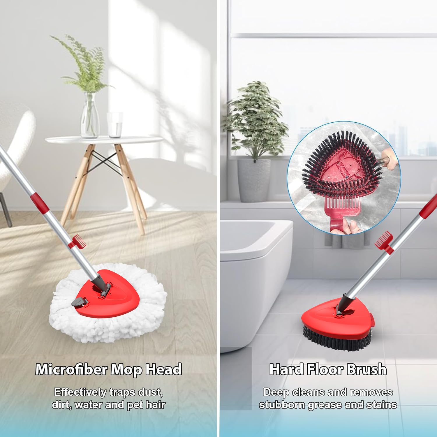 2 Pack Spin Mop Heads Replacement for O Cedar EasyWring 1Tank - Upgraded Microfiber Scrub Brush Refills with 4-Section Handle & Base Combo - Perfect for Hardwood Floors, Tile, and Kitchen Cleaning