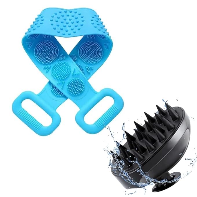 TYROCX Silicone Body Back Scrubber & Scalp Massager Shampoo Brush - Exfoliating Bath Brush for Skin Cleaning, Hair Care & Relaxing Massage - Shower & Bath Accessories (Multi-Color Combo Pack) - Perfect for Spa Days, Deep Cleansing & Stress Relief at Home