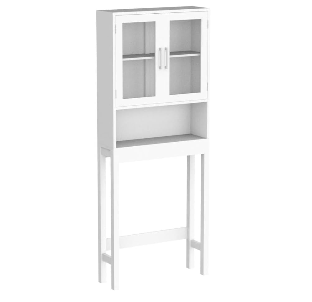 FCH Carved Double Door Toilet Cabinet - Over The Toilet Bathroom Storage Organizer with Drop Door, Space Saving Bathroom Shelves for Home | Perfect for Small Bathrooms, Apartments & Powder Rooms